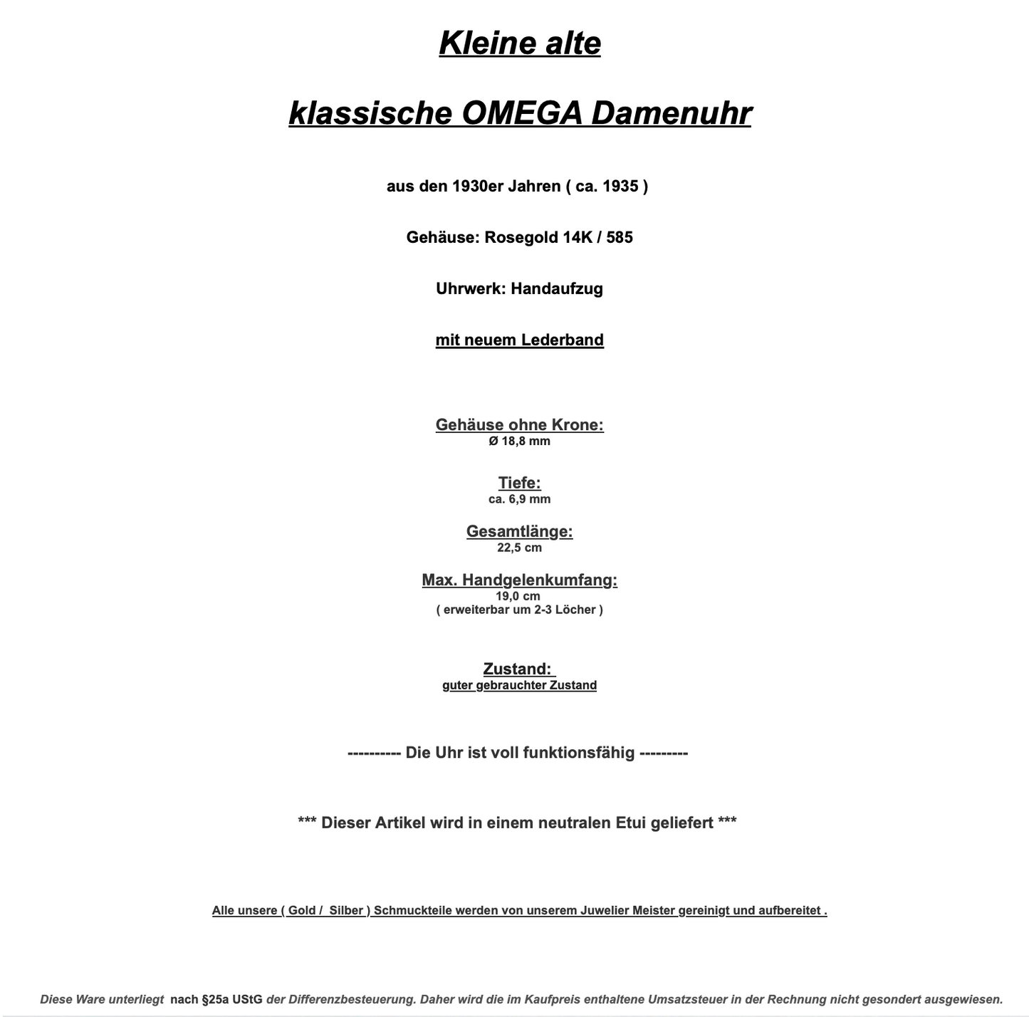 Kleine 1930er Jahre OMEGA Damen Armbanduhr 585 14K Rotgold Handaufzug Ø 18,8mm - Antikhandel-Stuttgart