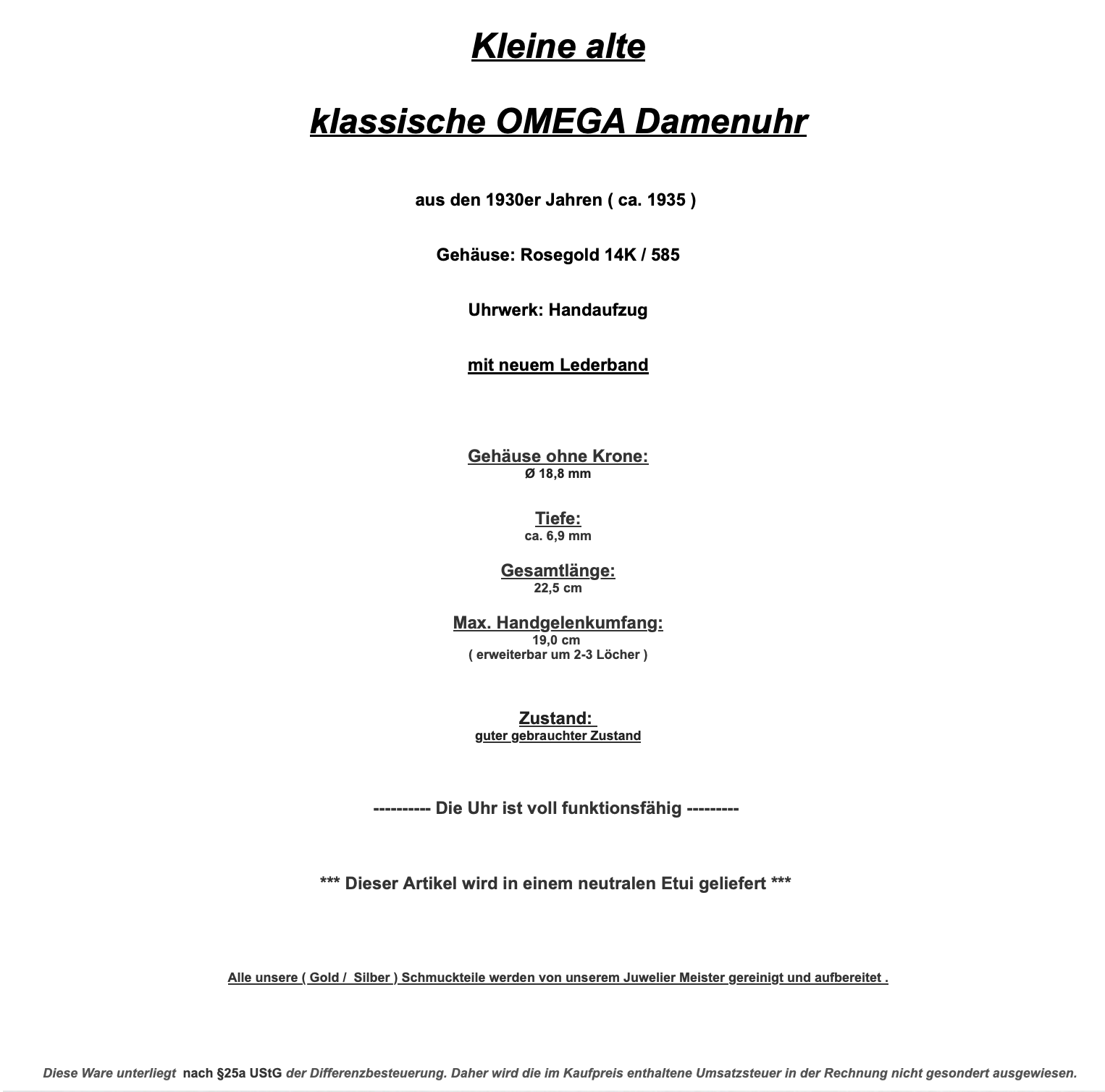 Kleine 1930er Jahre OMEGA Damen Armbanduhr 585 14K Rotgold Handaufzug Ø 18,8mm - Antikhandel-Stuttgart