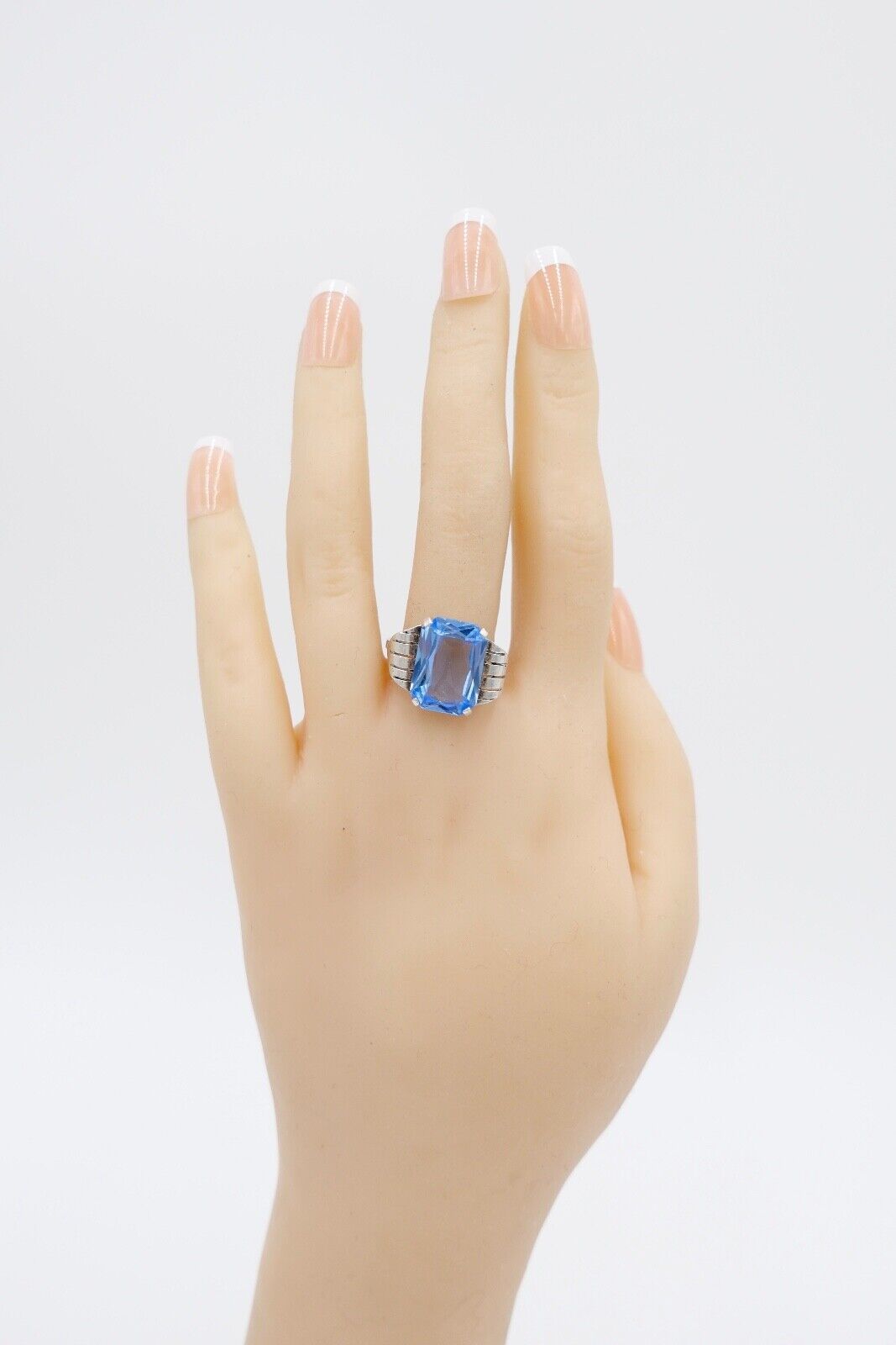 ART DECO Damenring Ring Silber 835 Gr. 57 mit blauem Glasstein - Antikhandel-Stuttgart