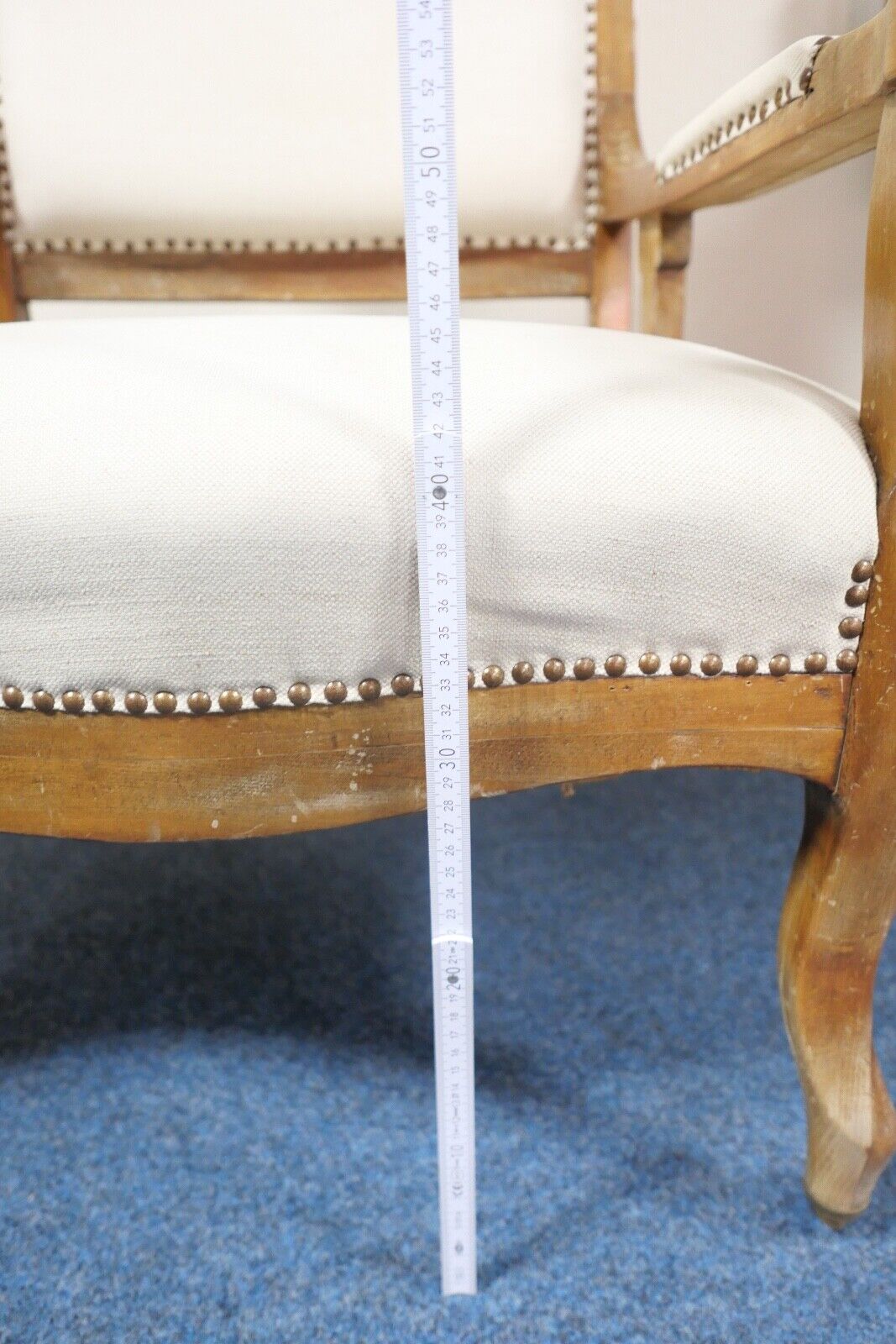 antik Ohrenbackensessel um 1860 Stuhl Sessel Eiche creme - Antikhandel-Stuttgart