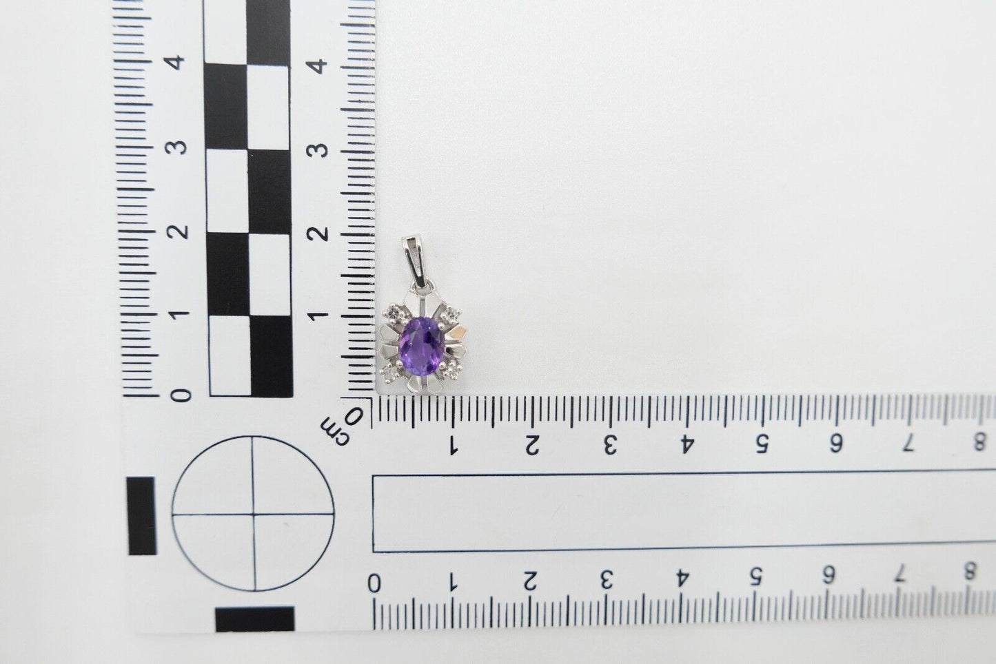 70er Jahre TENDOR Anhänger Weißgold 585 / 14K mit Amethyst & Brillanten F VVS - Antikhandel-Stuttgart