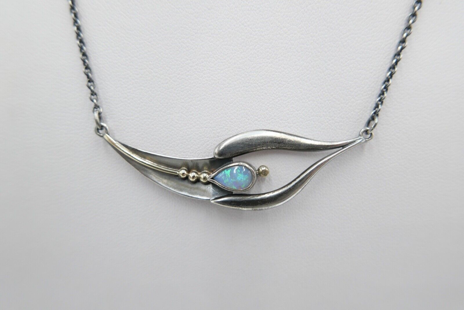 altes Collier Opal Imitat Silber 925 Kette 45,3 cm Teil vergoldet Punze PHJ DD - Antikhandel-Stuttgart