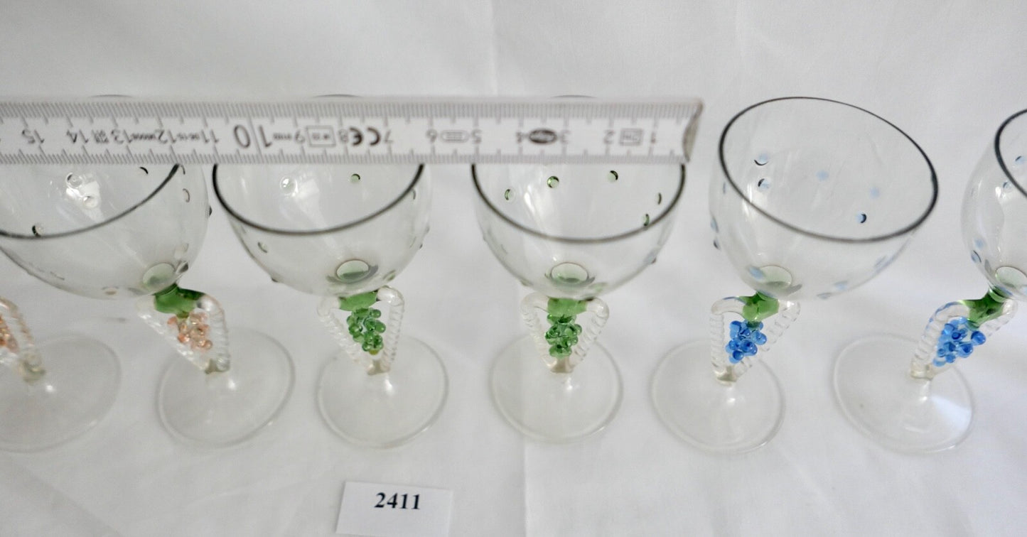 6x Lauscha Bimini Likör Glas Gläser Set Art Deco 10,7 cm buntes Traubenmotiv