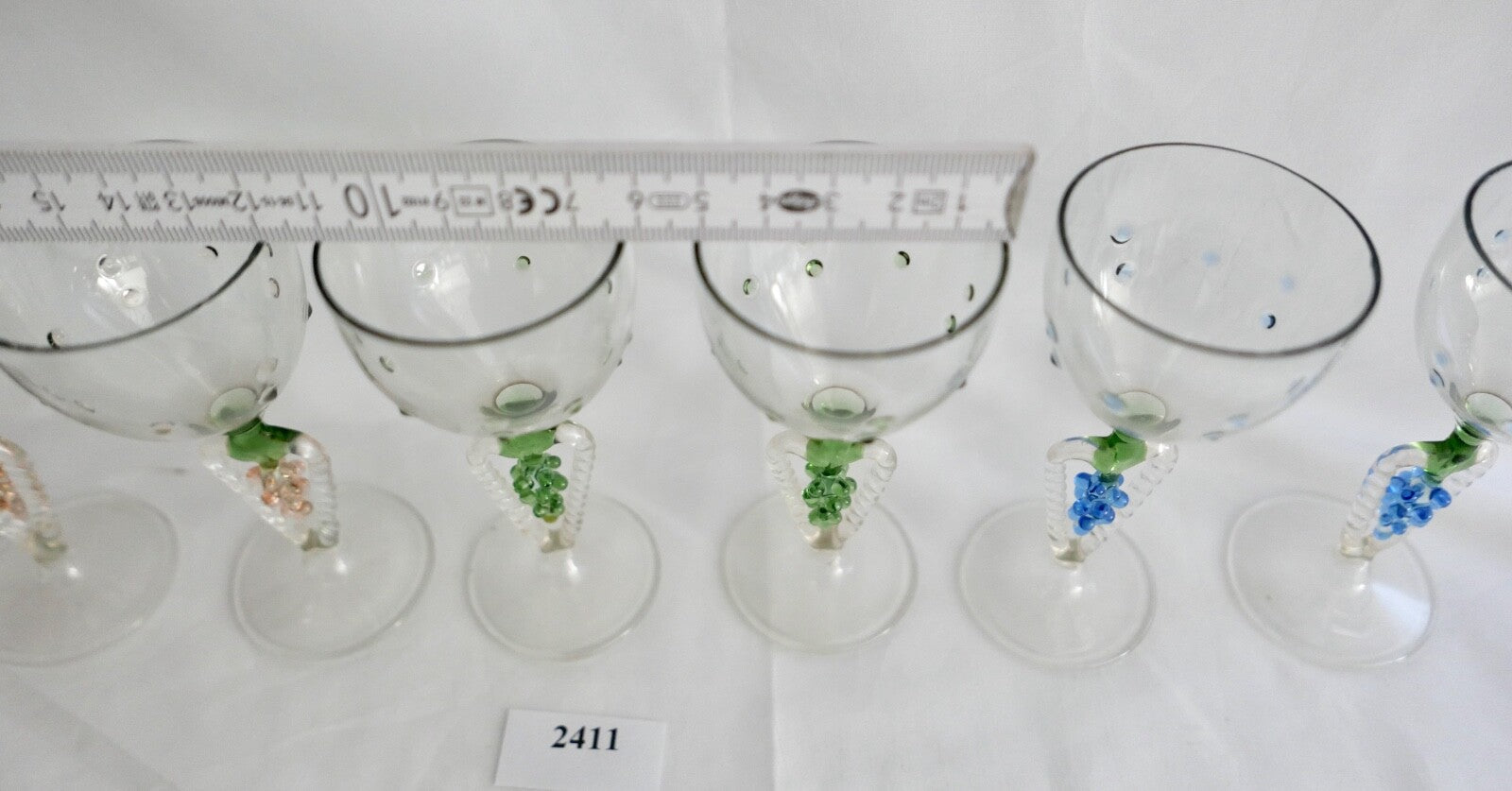 6x Lauscha Bimini Likör Glas Gläser Set Art Deco 10,7 cm buntes Traubenmotiv