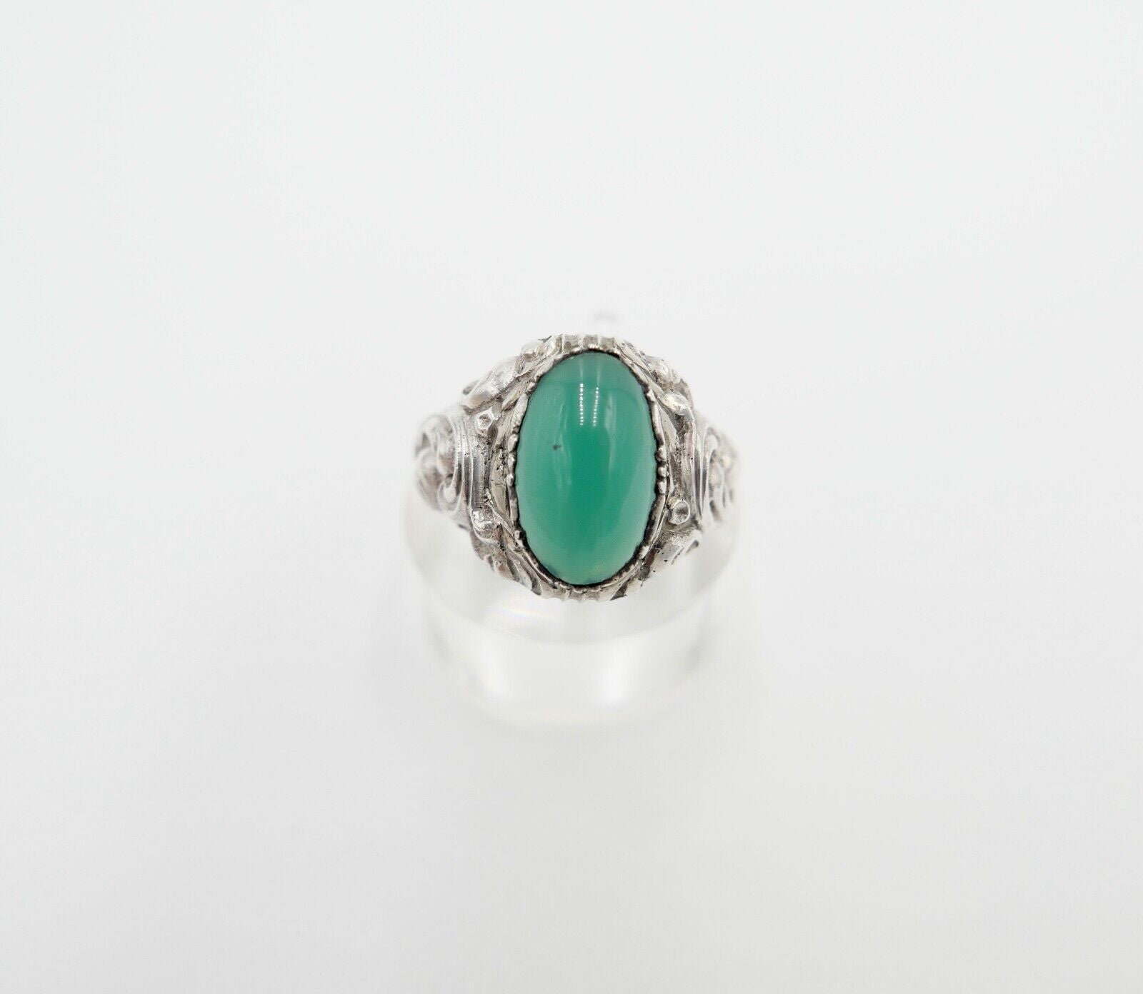 Jugendstil Silberring Damen Ring Gr. 54 Silber 835 grüner Cabochon Chrysopras - Antikhandel-Stuttgart