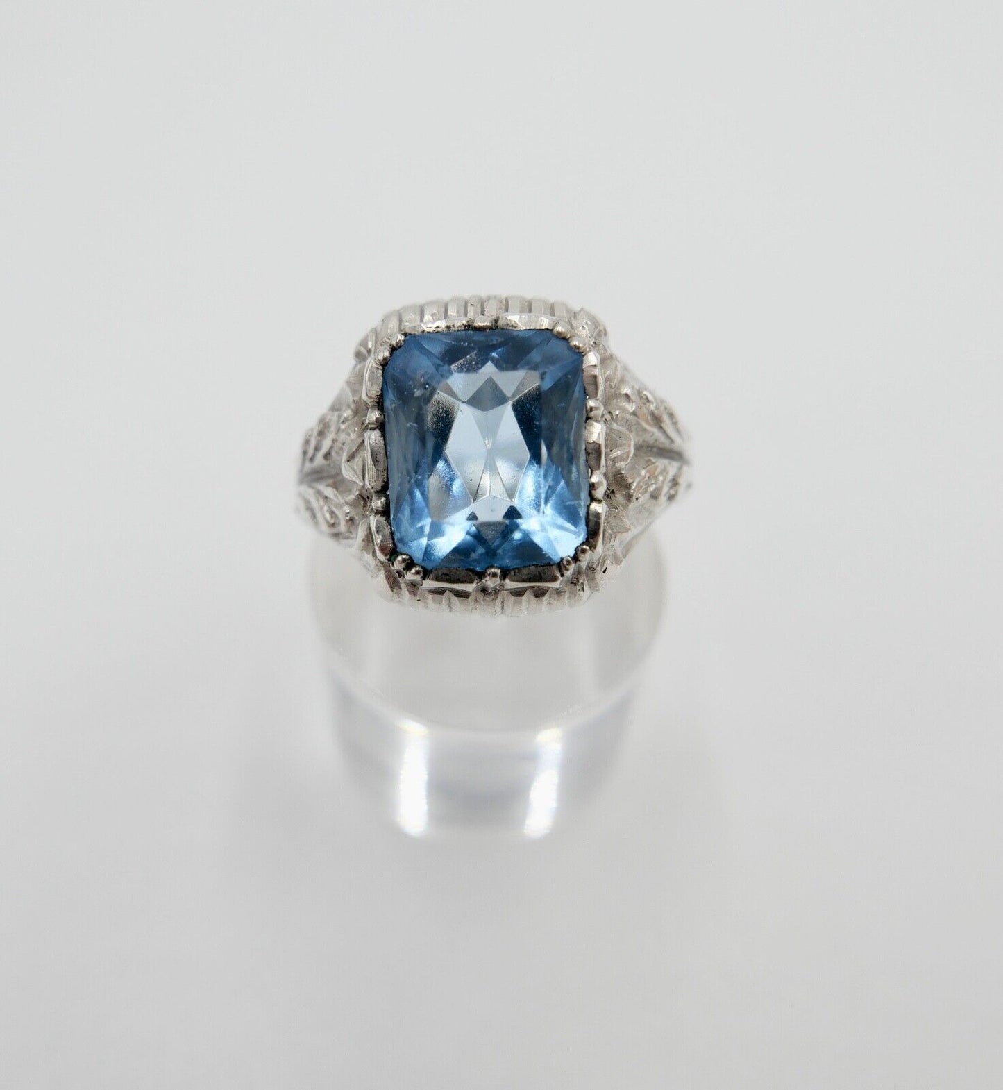Massiver JUGENDSTIL Herren Damen Ring 835 Silber Gr. 60 floral Glasstein Blau - Antikhandel-Stuttgart