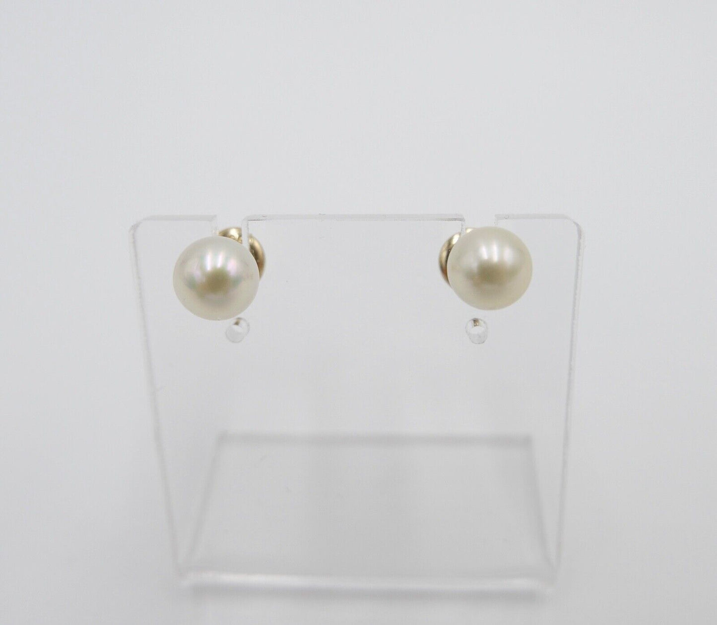 1980er Gelbgold 585 14K Perlen Ohrringe Ohrstecker Ø 6,8mm - Antikhandel-Stuttgart