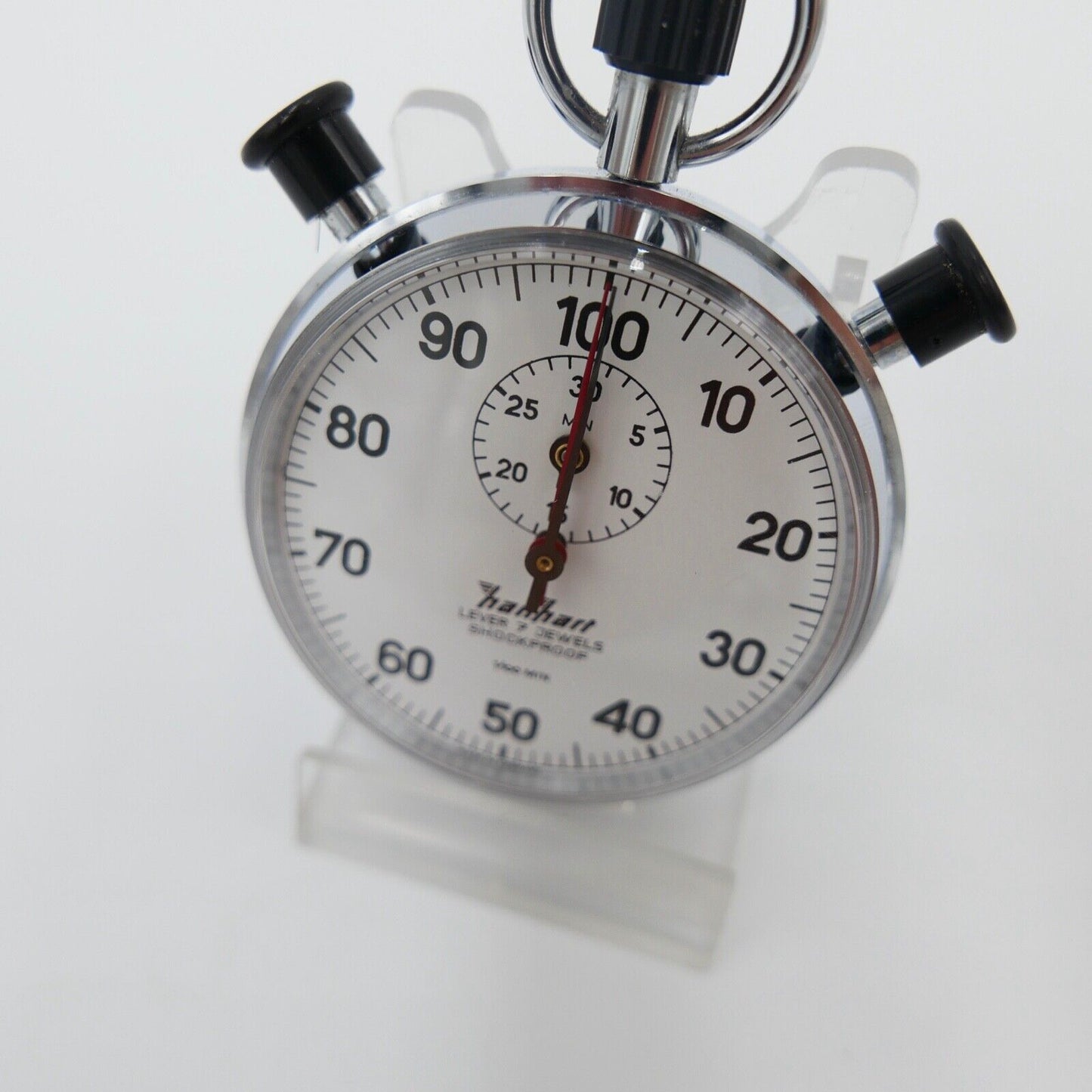 1970er HANHART Stoppuhr 30 Min 1/100 Teilung mechanisch Additions Doppelstopper - Antikhandel-Stuttgart