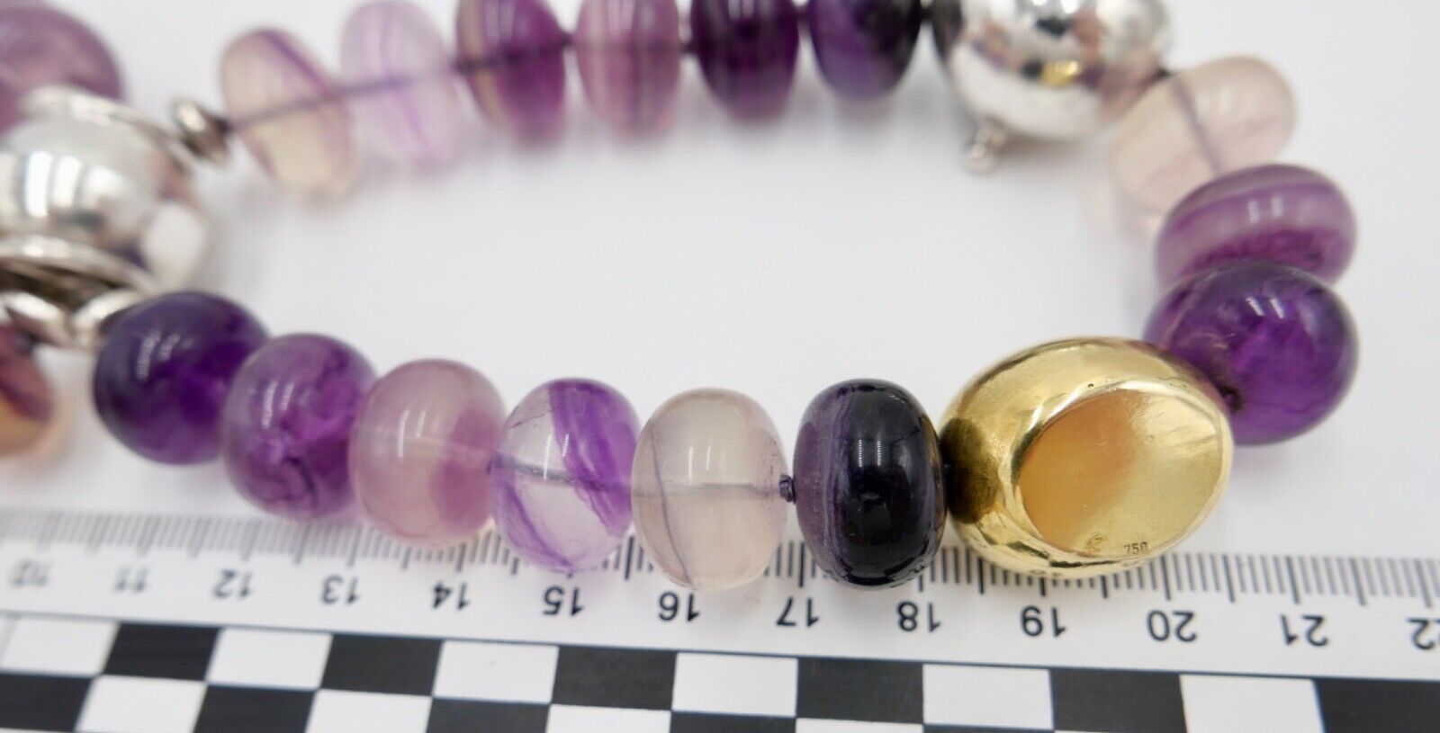 Amethyst Armband 925 Silber & 750 Gold Elementen LANGER Magnet Verschluss - Antikhandel-Stuttgart