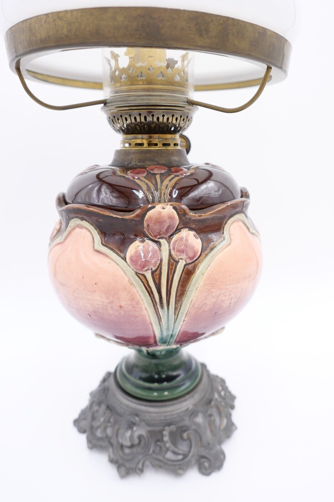 Alte Jugendstil Petroleumlampe um 1910 KARL KNEUSEL Zeulenroda Bronze Majolika - Antikhandel-Stuttgart