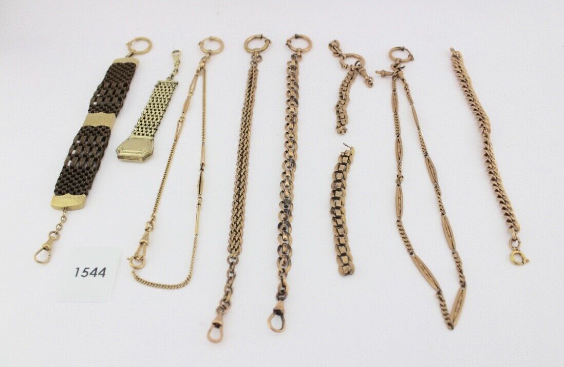 8 Antike Taschenuhr Kette pocket watch Chain Goldcharm Amerika Chronos Vergoldet - Antikhandel-Stuttgart