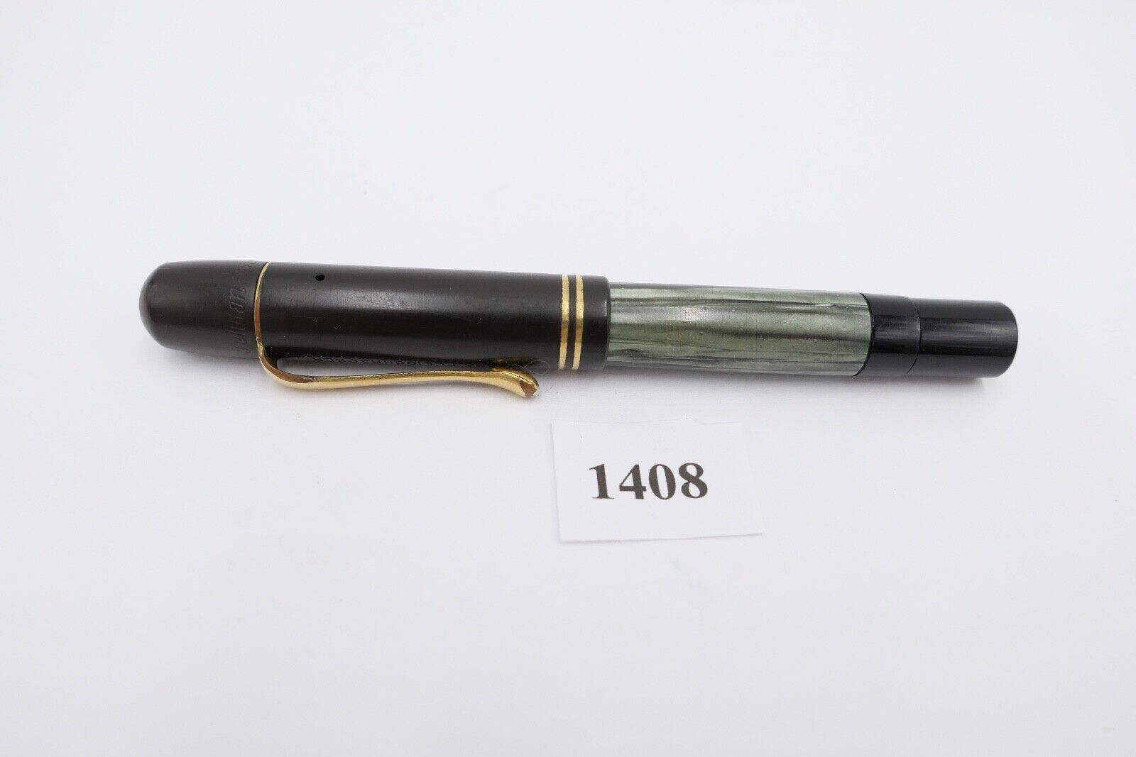30er PELIKAN 100 Kolbenfüller Füller 585 14Ct Gold Feder EF grün schwarz - Antikhandel-Stuttgart