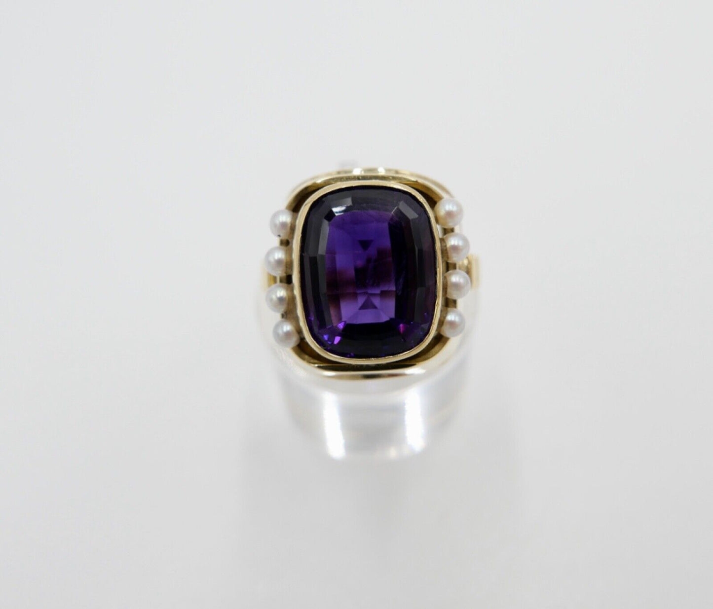 Eleganter Damen Gold Ring 750 em 18K Gr. 55 mit Amethyst & Perlen 9,78 Ct - Antikhandel-Stuttgart