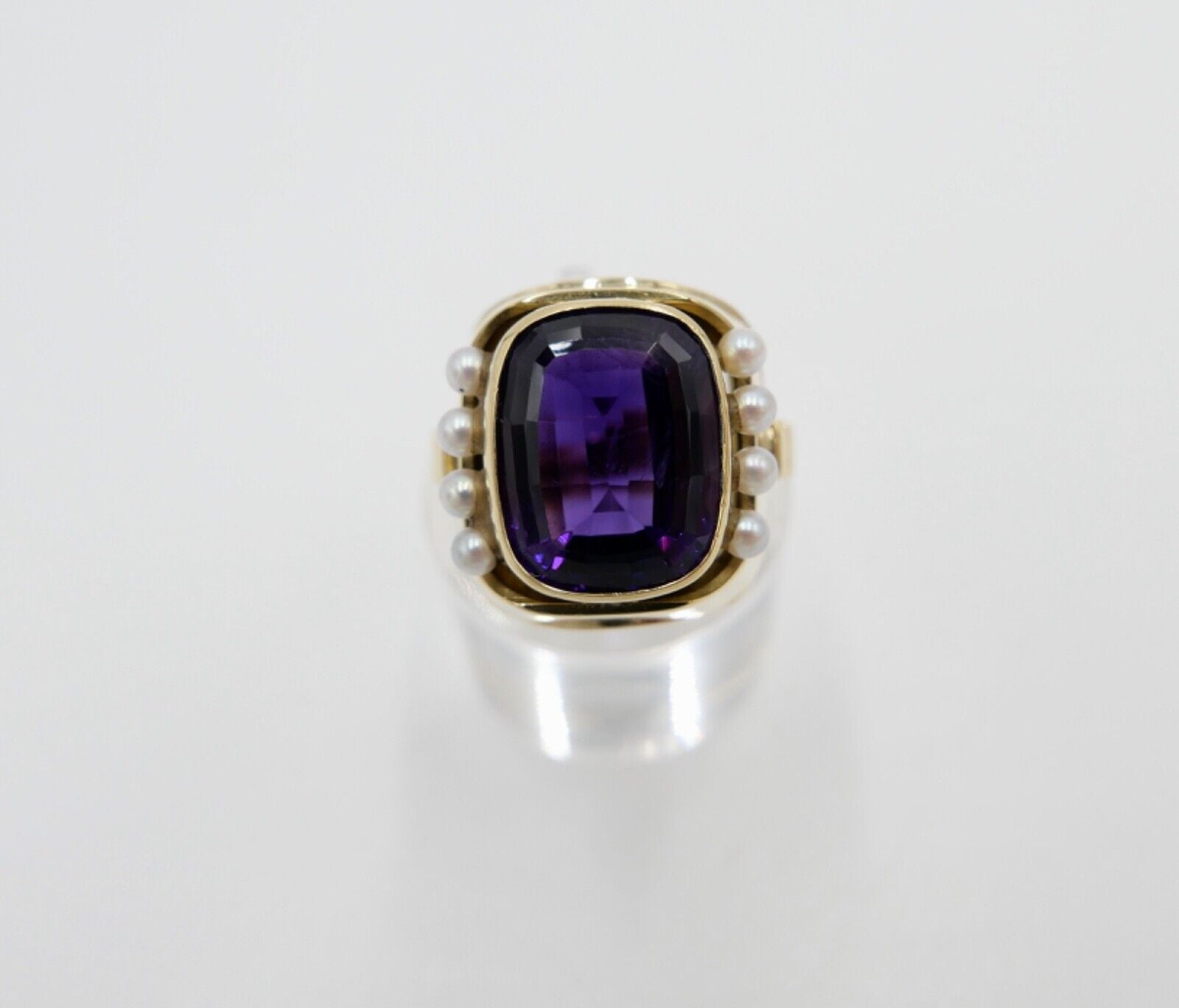 Eleganter Damen Gold Ring 750 em 18K Gr. 55 mit Amethyst & Perlen 9,78 Ct - Antikhandel-Stuttgart