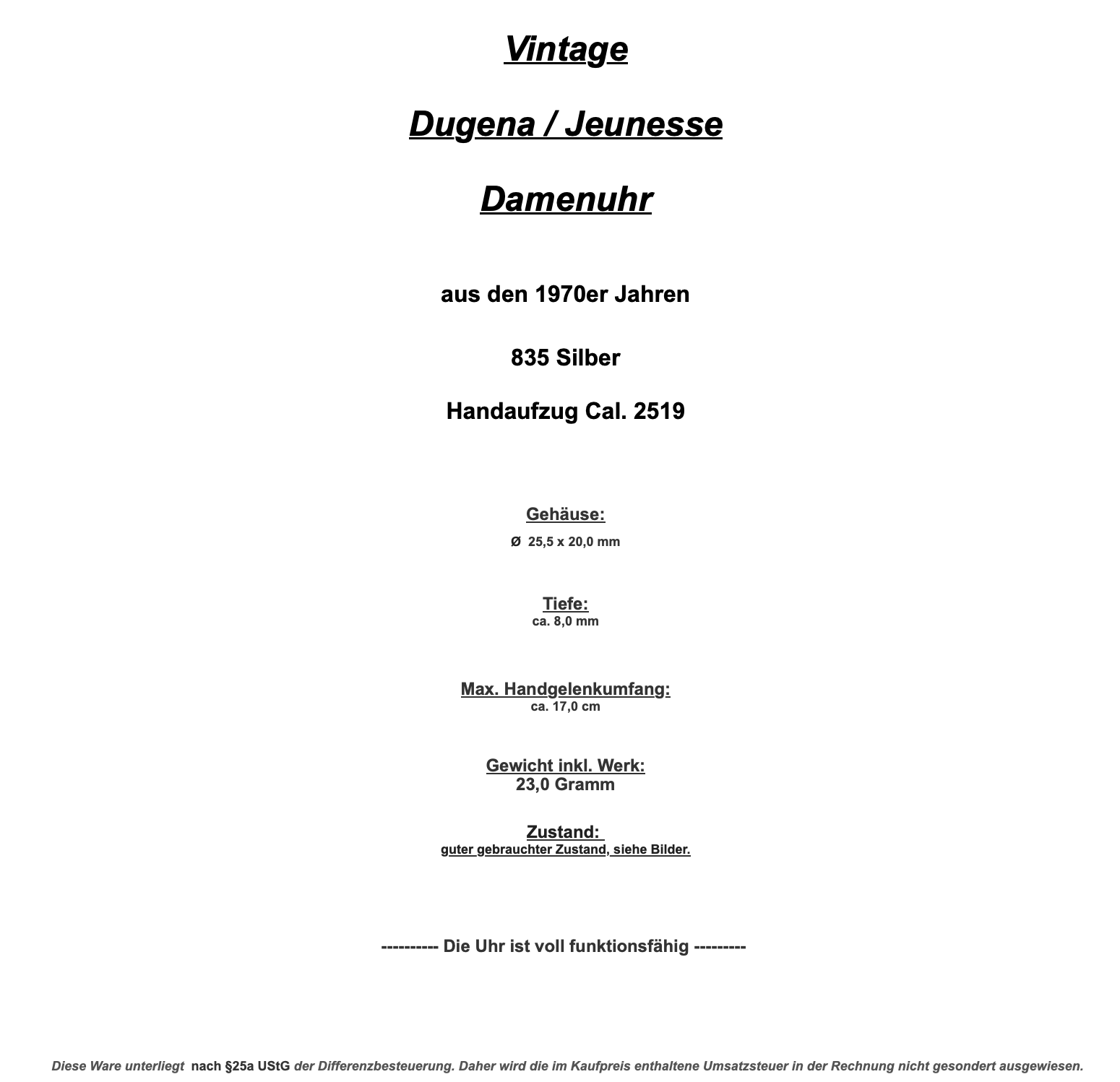 1970er Handaufzug DUGENA JEUNESSE 835 Silber Uhr Damenuhr seltenes Zifferblatt - Antikhandel-Stuttgart