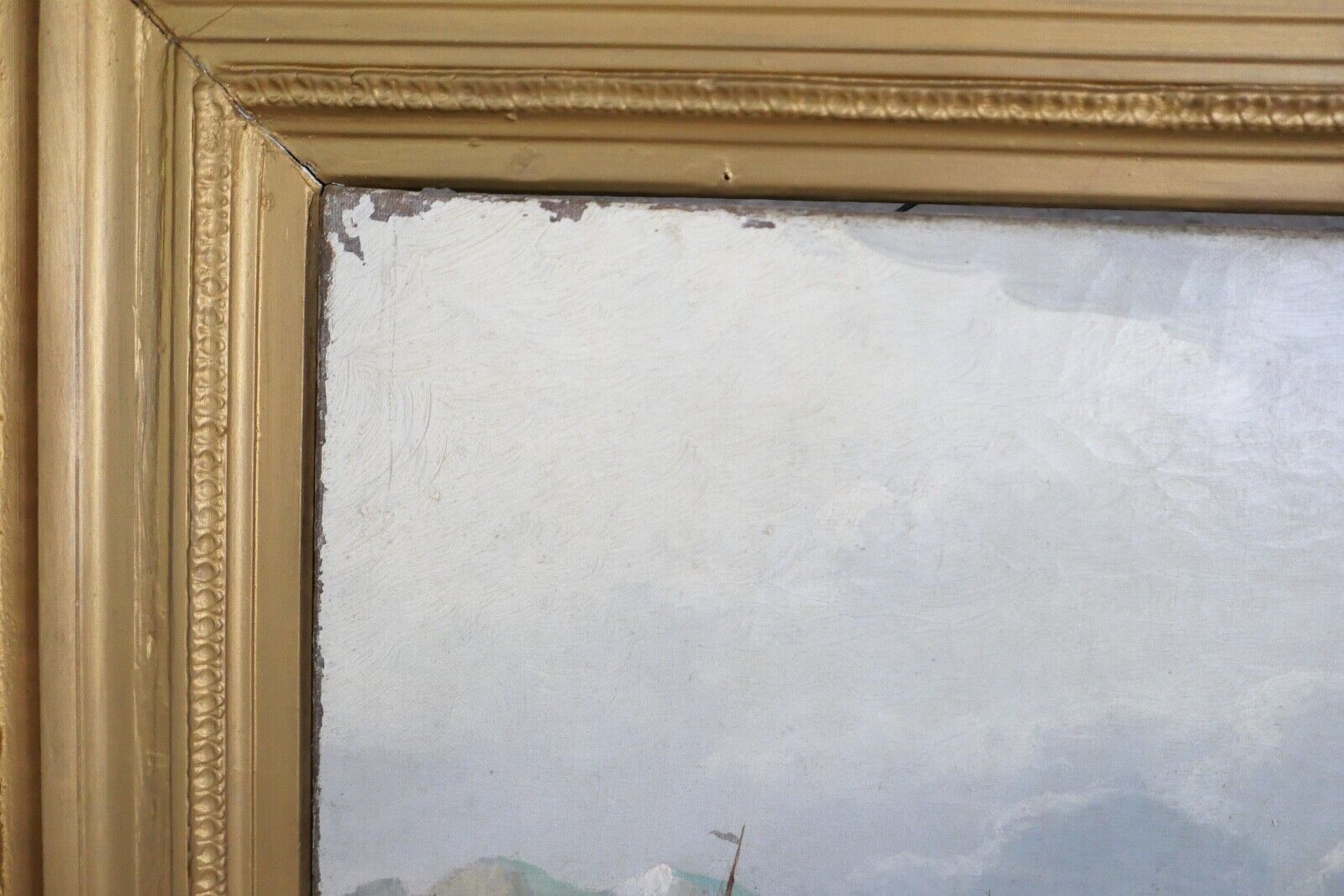 85,5 x 63 cm Gemälde Meer Schiffe Öl auf Leinwand Goldrahmen Prunkrahmen - Antikhandel-Stuttgart