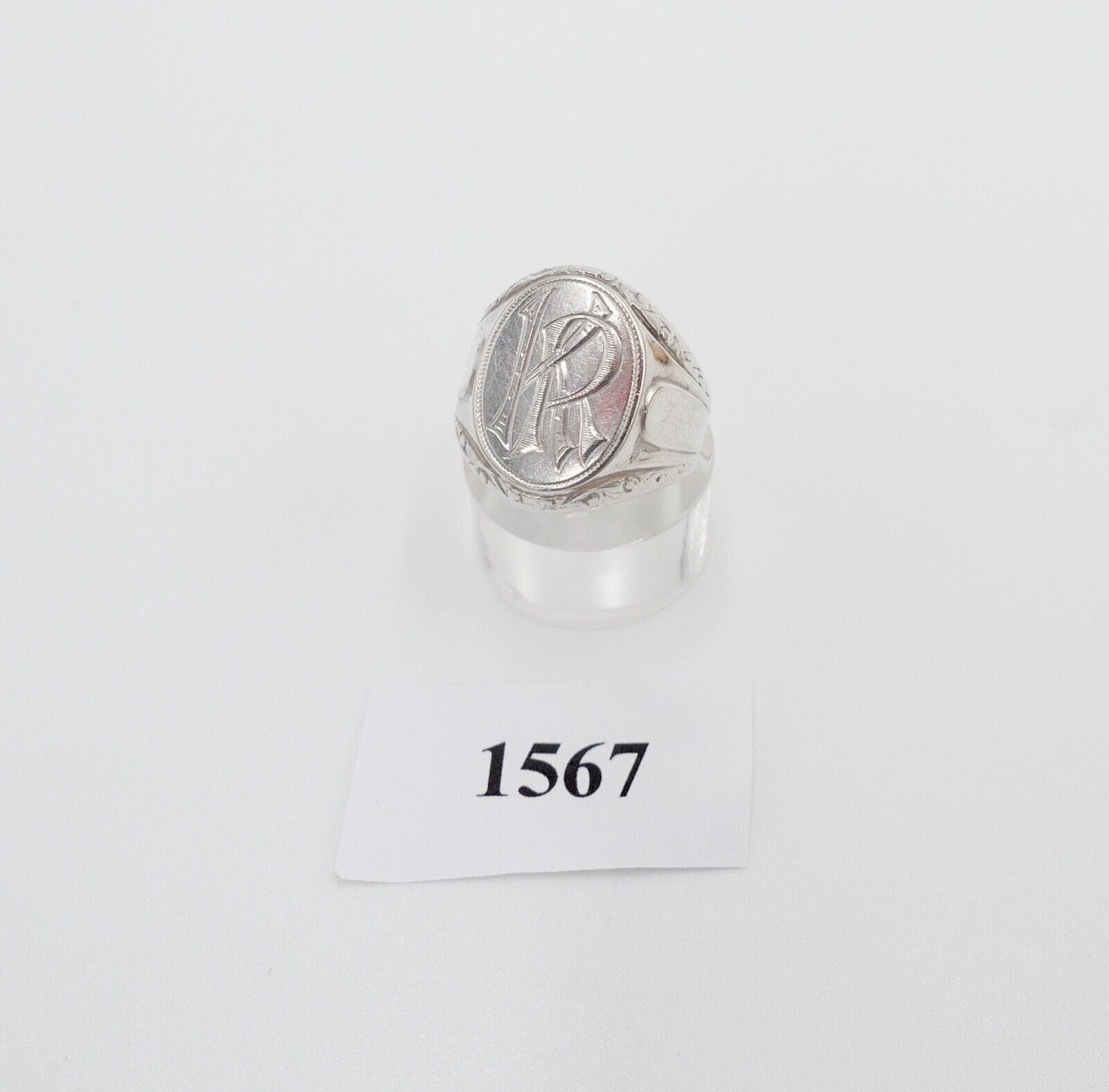 ART DECO Siegelring Monogramm KR Herrenring Ring 835 Silber Gr. 63 - Antikhandel-Stuttgart