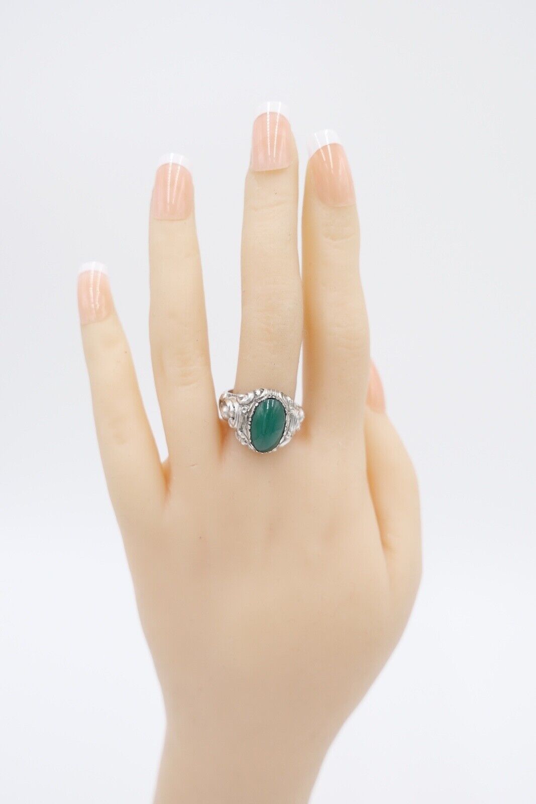 Jugendstil Silberring Damen Ring Gr. 54 Silber 835 grüner Cabochon Chrysopras - Antikhandel-Stuttgart