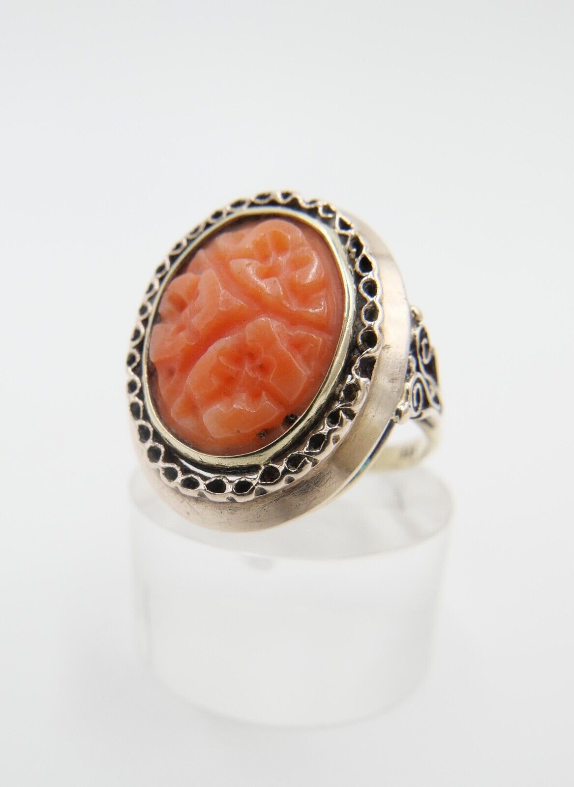 um 1850 antiker Korallen Ring Gold 333 8K Gr. 55 Damenring Koralle 15,2x11,2 mm - Antikhandel-Stuttgart