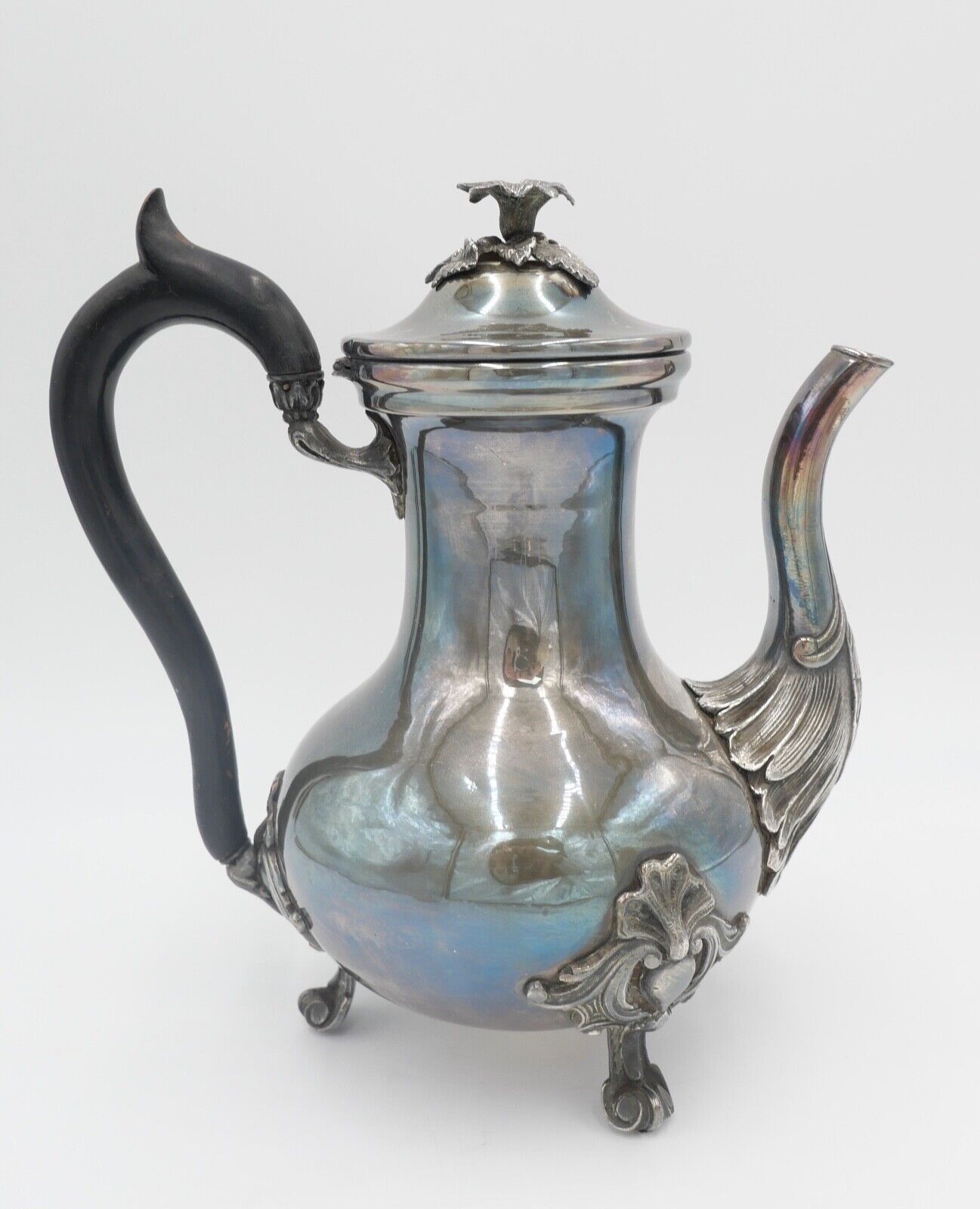 alte schöne florale Teekanne versilbert Double - Antikhandel-Stuttgart