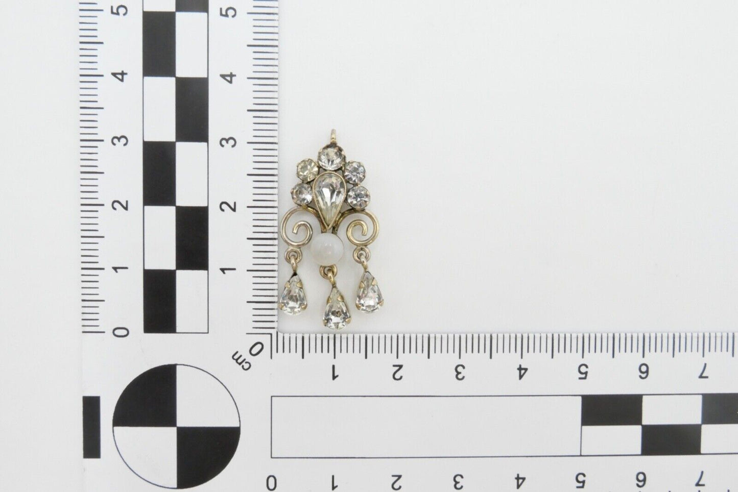 alter Anhänger vergoldet mit Glassteinen Ø 31mm 1960er Jahre - Antikhandel-Stuttgart