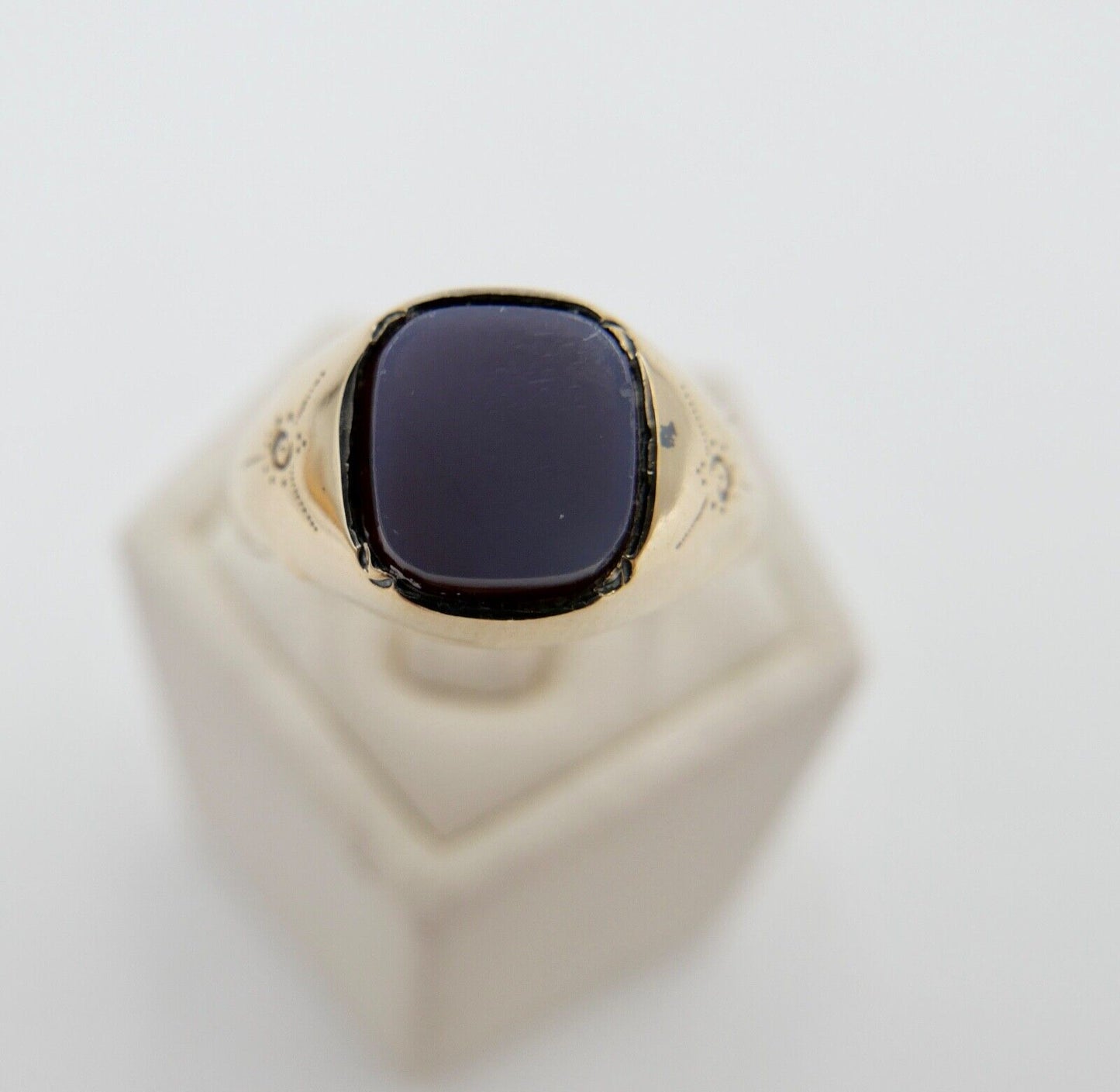 Antiker Jugendstil Siegelring Ring Gold 585 14K Gr. 59 Blauer Achat Lagenstein - Antikhandel-Stuttgart
