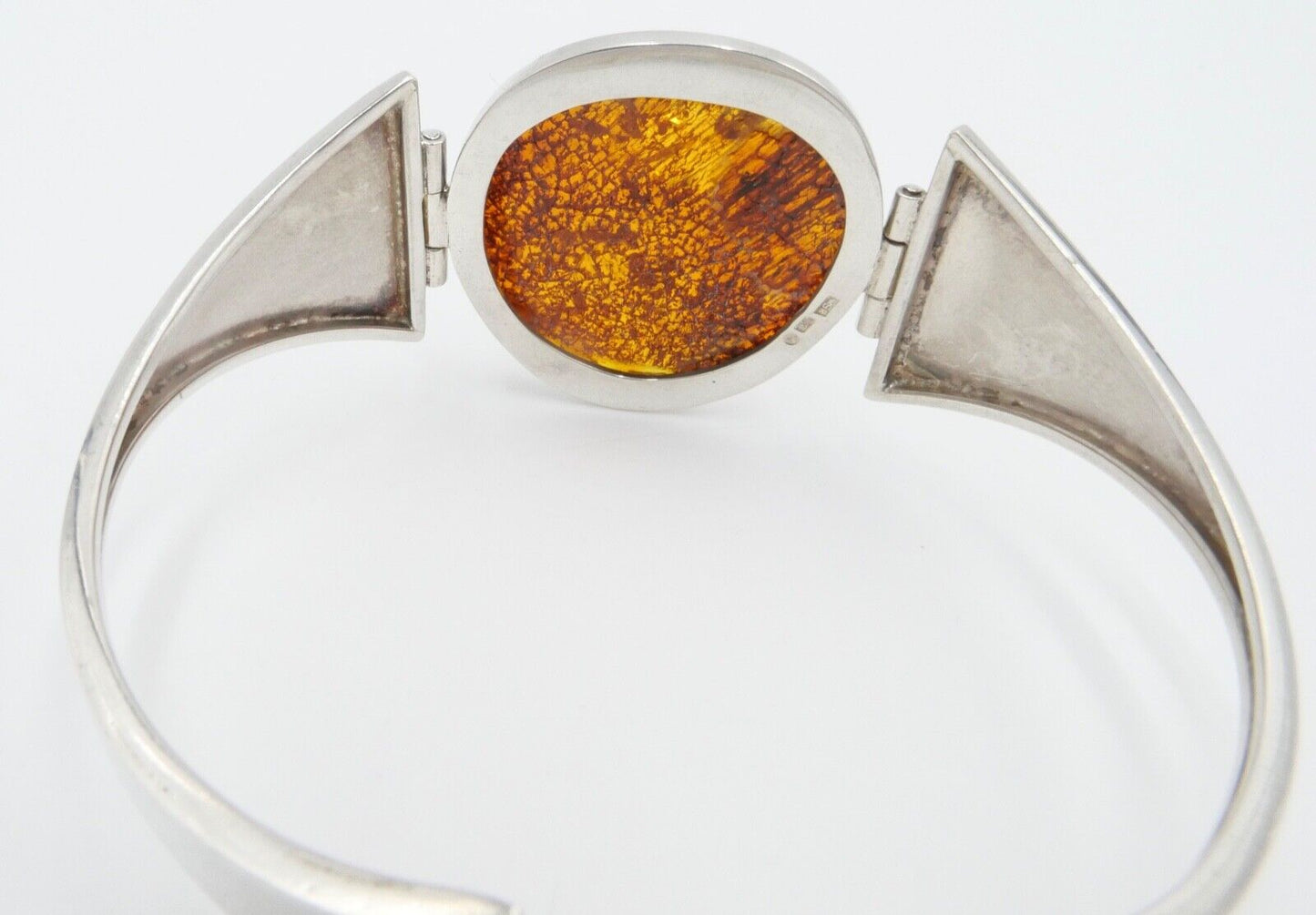 80er Jahre Silber 925 Bernstein Armband Armreif Armspange G Danzig Polen - Antikhandel-Stuttgart