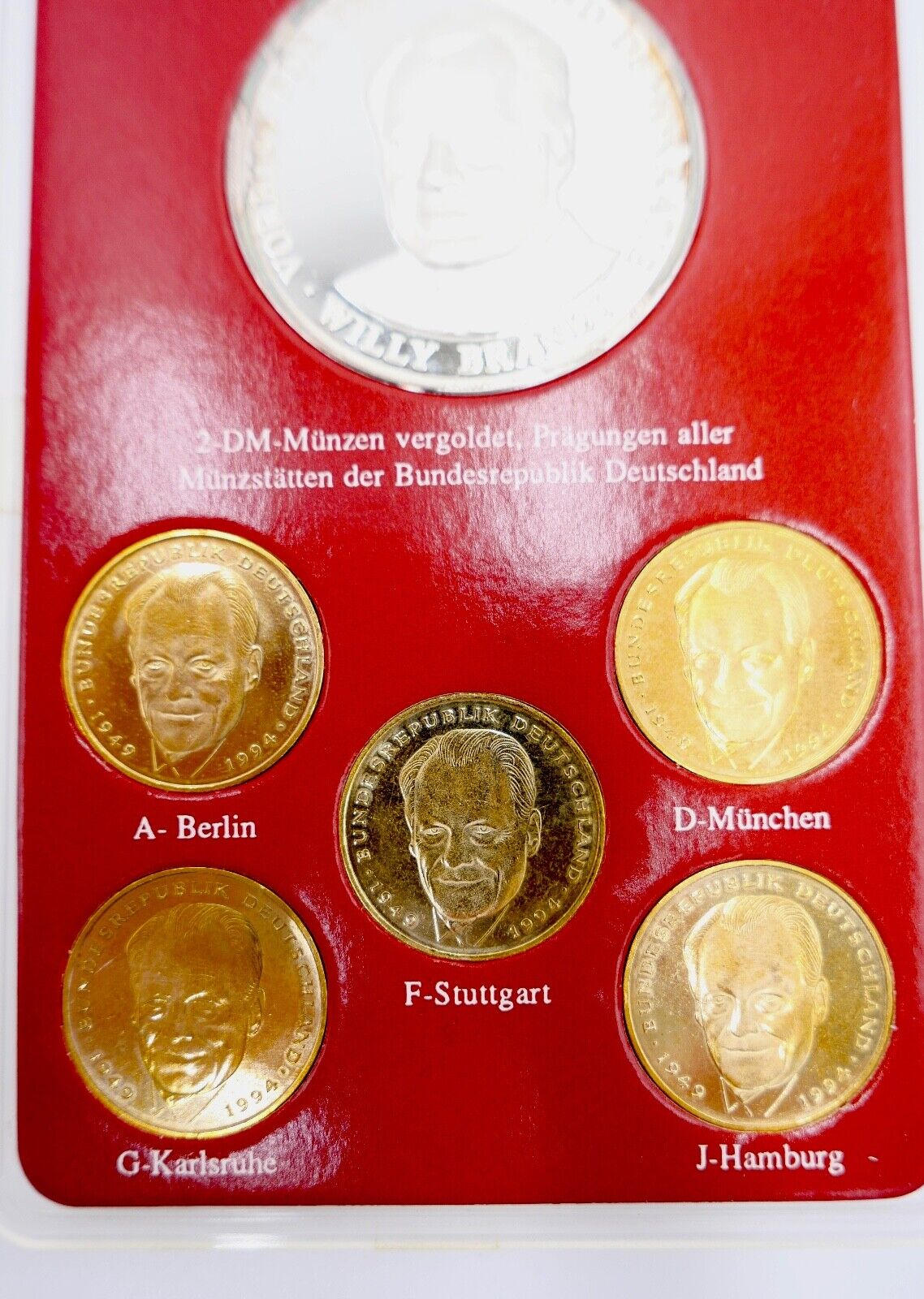 2 DM Willy Brandt Set Memory Edition 1994 NEU vergoldet & Silber Medaille - Antikhandel-Stuttgart