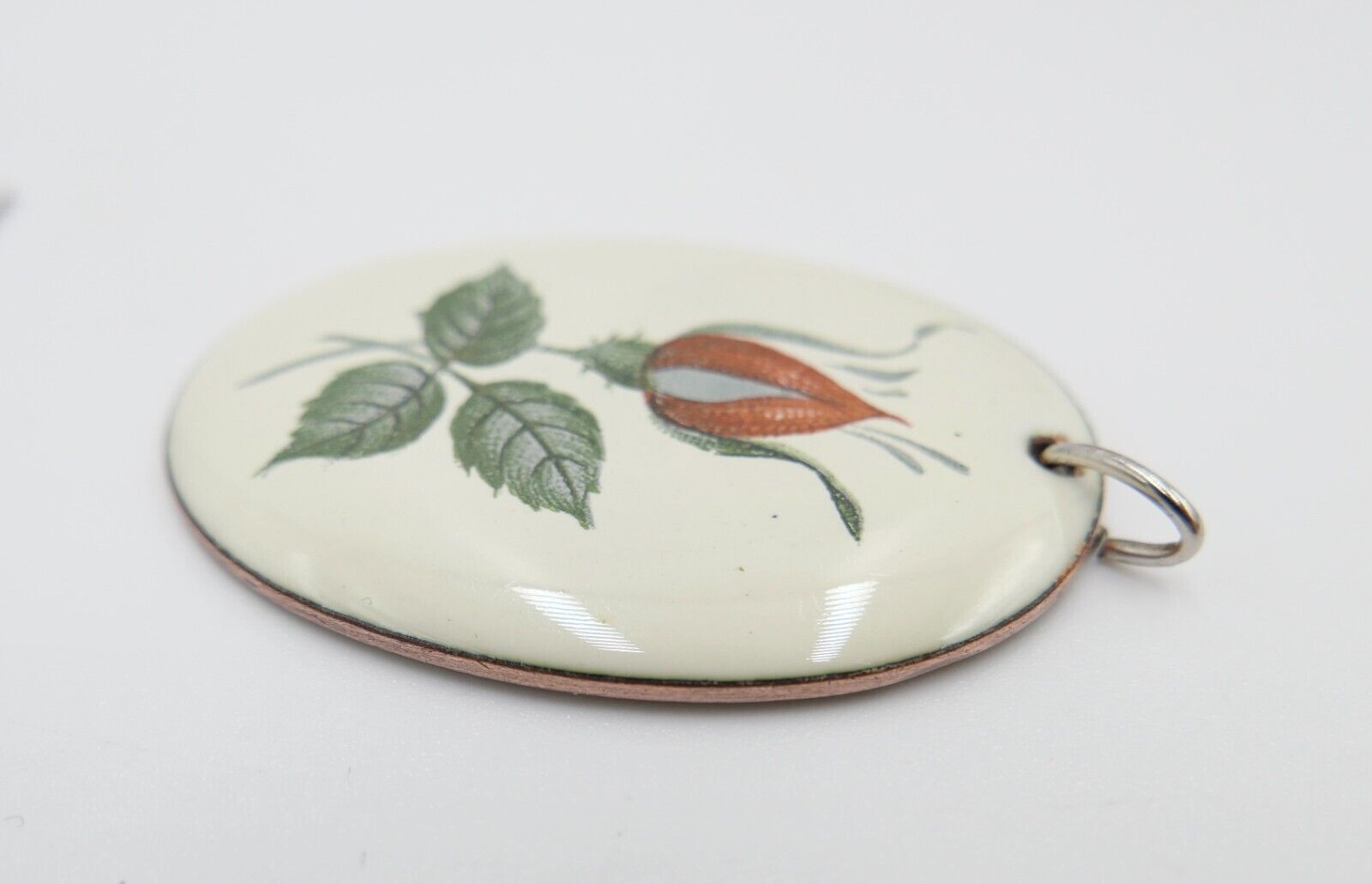 Alter Email Anhänger Blumenmalerei 49x31 mm Rose Floral - Antikhandel-Stuttgart