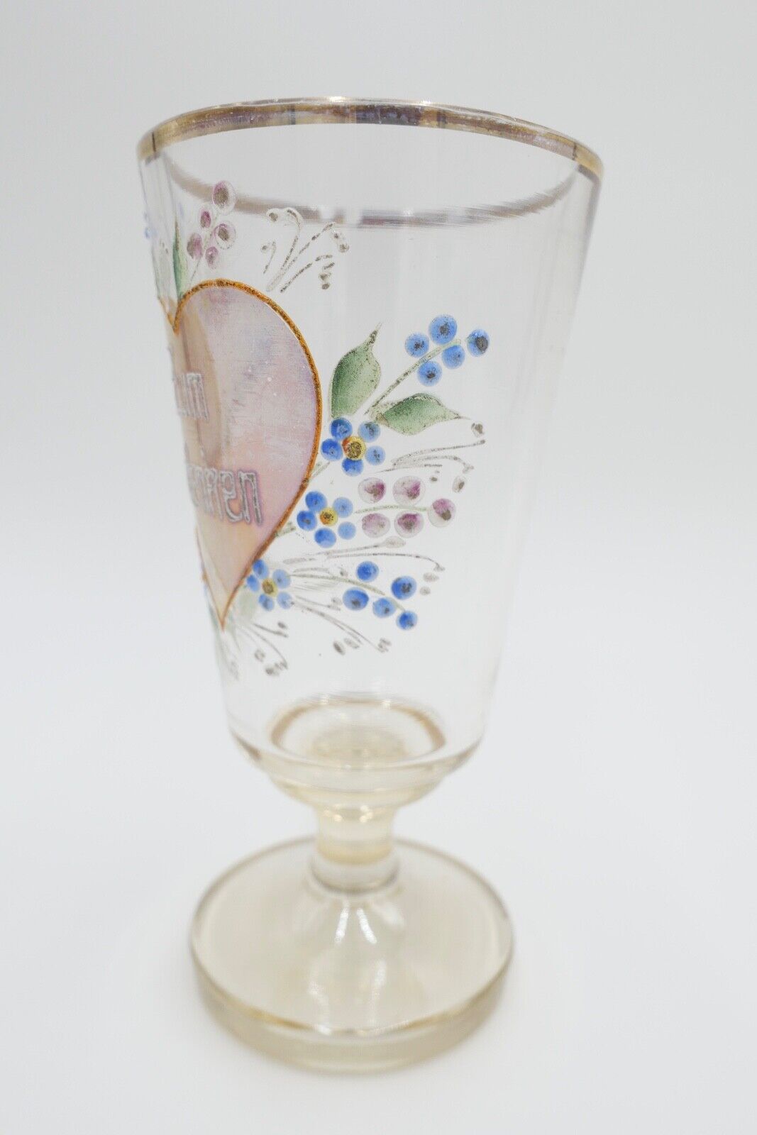 antik Glas / Becher handbemalt zum Andenken 15 cm hoch Gedenkglas - Antikhandel-Stuttgart