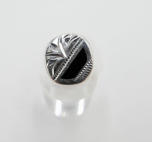 Alter Siegelring Herrenring Ring 925 Silber Gr. 66 mit Palmenmotiv & ONYX - Antikhandel-Stuttgart