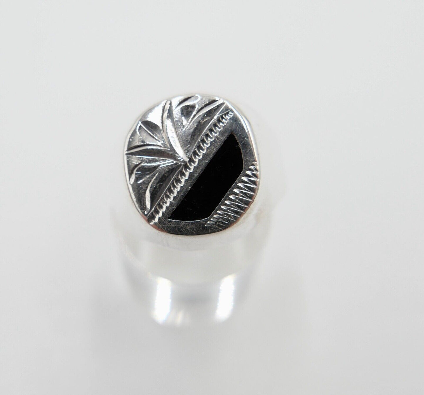 Alter Siegelring Herrenring Ring 925 Silber Gr. 66 mit Palmenmotiv & ONYX - Antikhandel-Stuttgart