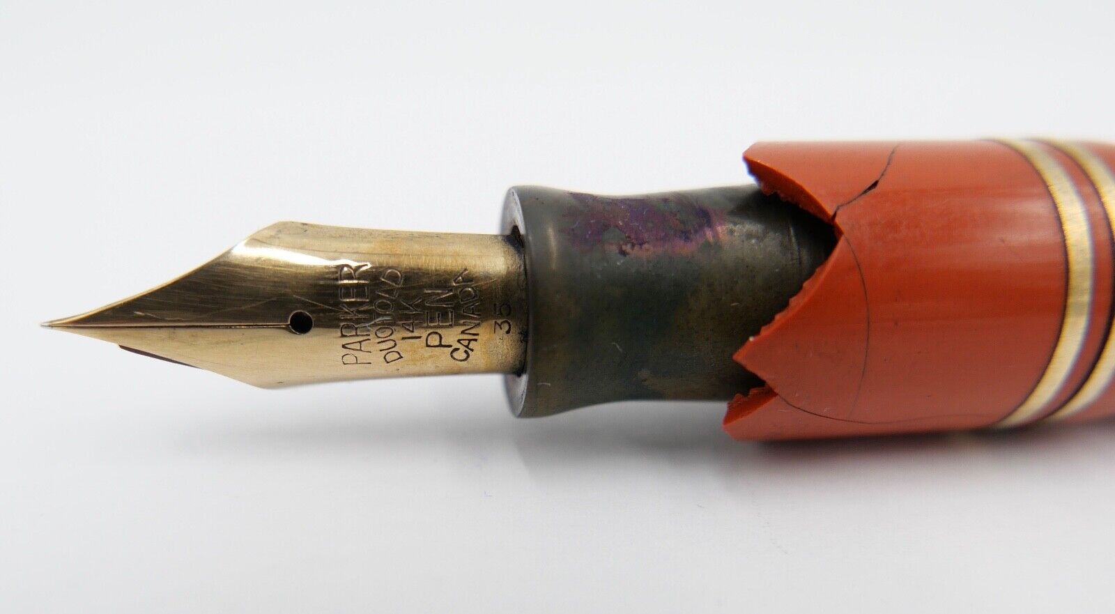 Vintage 30er Jahre PARKER Duofold Big Red Ø 12 mm 14Ct / 585 Gold Feder 35 - Antikhandel-Stuttgart