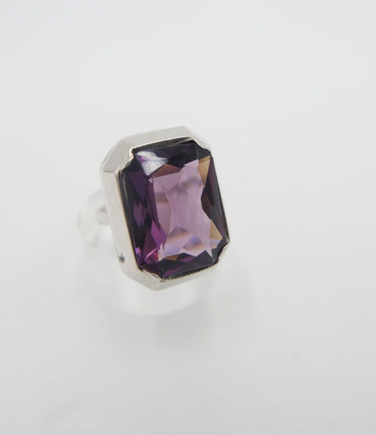 50er Jahre Damenring 835 Silber Gr. 54 mit lila Glasstein - Antikhandel-Stuttgart