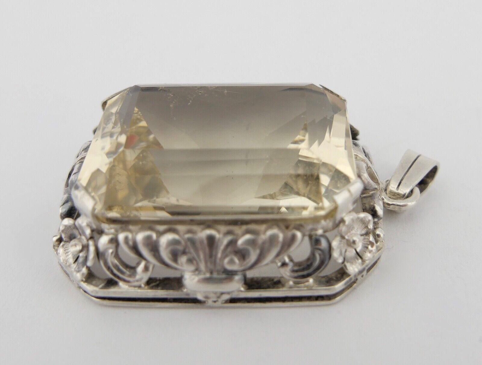 Großer Jugendstil 835 Silber Anhänger Beryll Ø 4,8 cm um 1900 - Antikhandel-Stuttgart