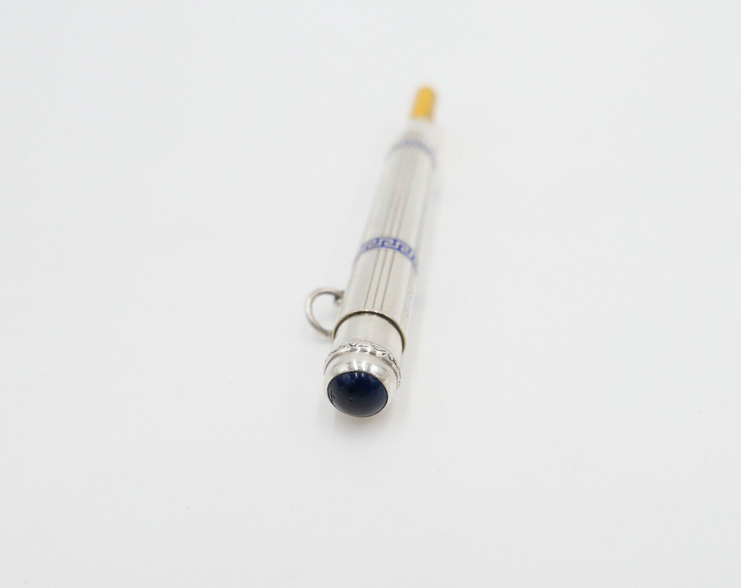 Bleistifthalter Silber 830 mit blauem Mäandermuster blauem Stein im Jugendstil - Antikhandel-Stuttgart