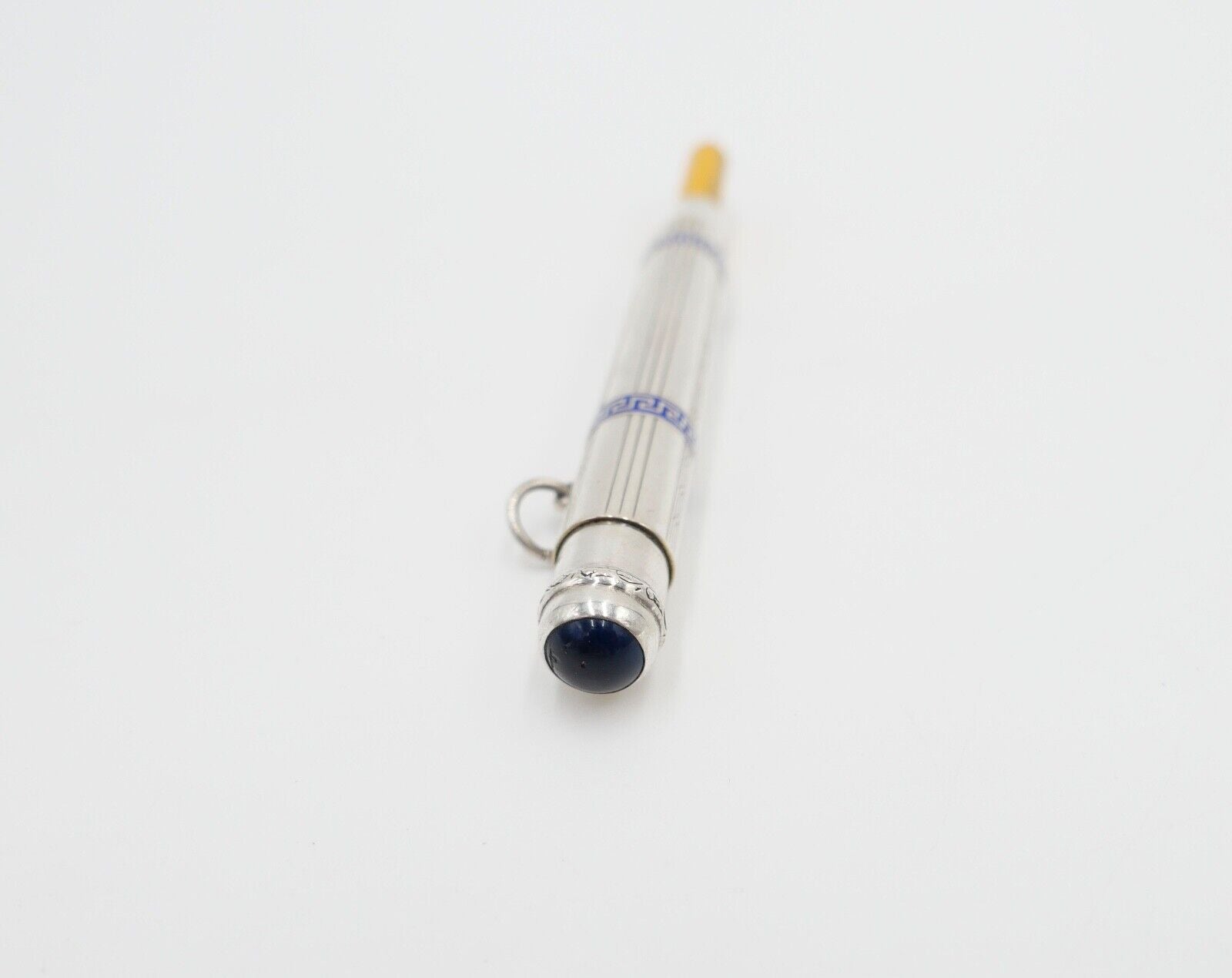 Bleistifthalter Silber 830 mit blauem Mäandermuster blauem Stein im Jugendstil - Antikhandel-Stuttgart