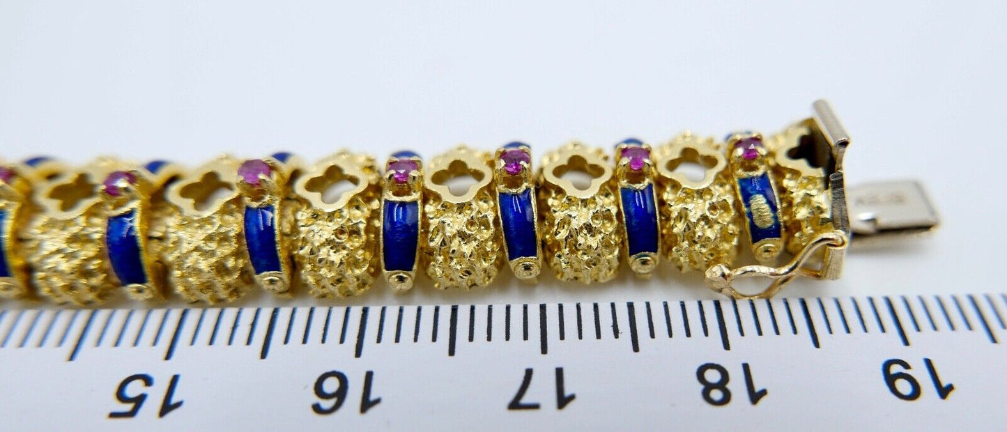 Massives UNOAERRE Gelbgold Armband 750 18K Emaille Rubin 1AR Arezzo Italien 60er - Antikhandel-Stuttgart