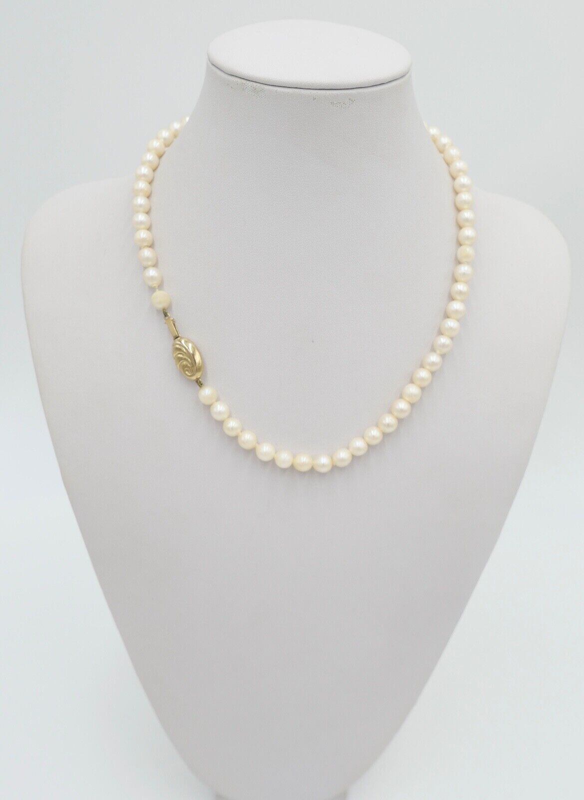 80er Jahre Jka Perlenkette Collier Zuchtperle 43 cm Gold 585 / 14K Perlen Ø 6 mm - Antikhandel-Stuttgart