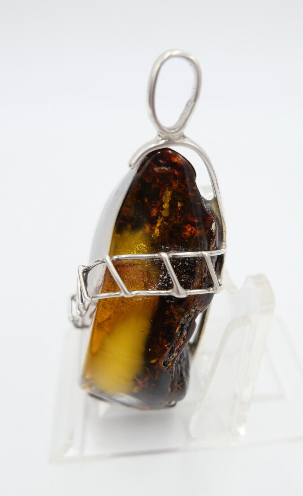 großer Bernstein Anhänger 925 Silber 41,4 Gramm Amber 8 cm HANDGEFERTIGT - Antikhandel-Stuttgart