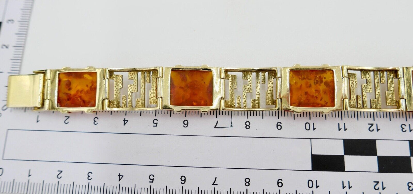 1980er Bernstein Armband Armschmuck 333 / 8K Gelb Gold Amber 18,5 cm - Antikhandel-Stuttgart