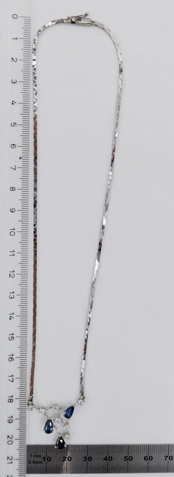 Collier Kette 42,5 cm Weißgold 585 14K Italien Gold Diamanten 0,48 Ct VS Saphire - Antikhandel-Stuttgart