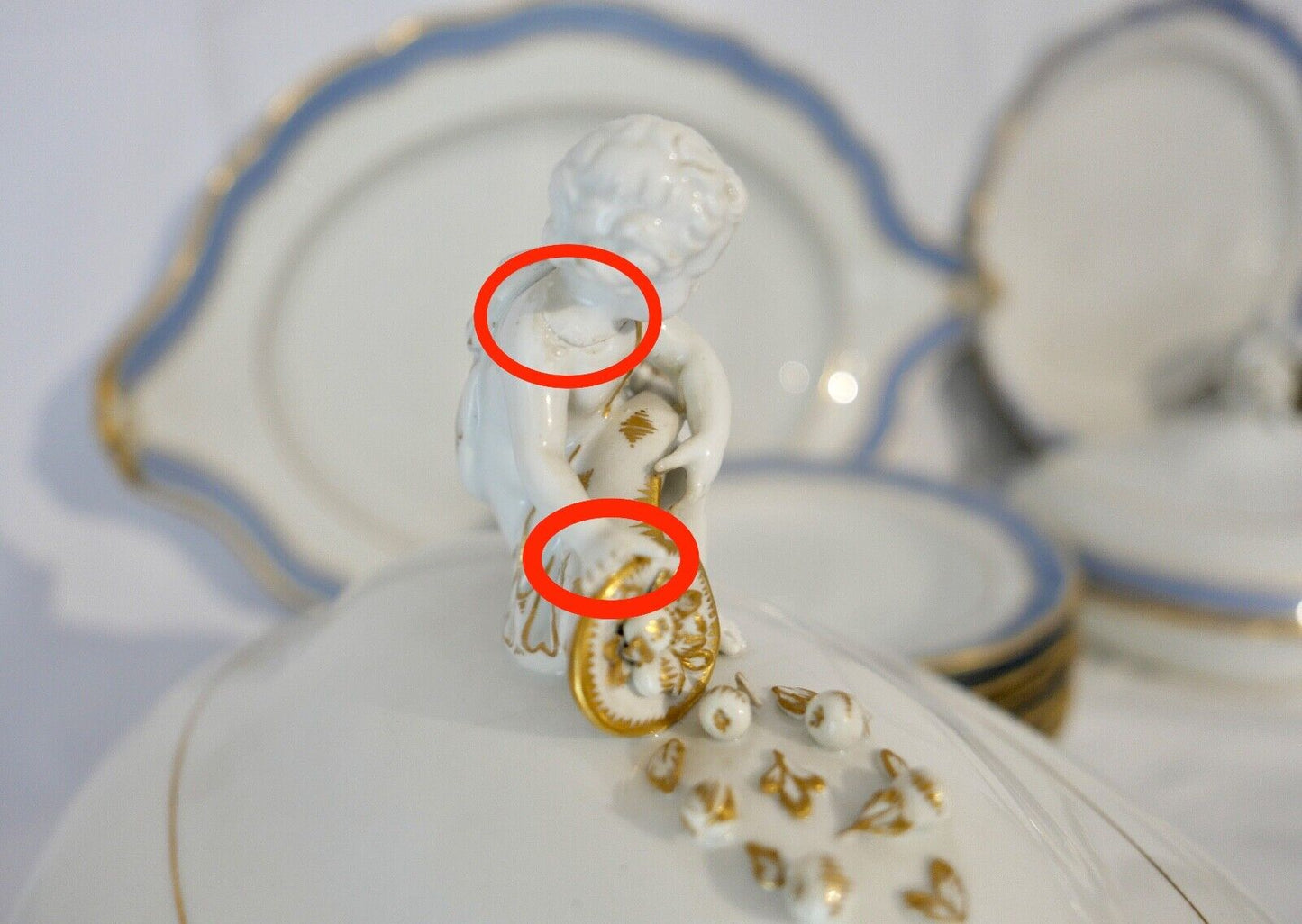 Knaufzeit seltenes Meissen Speiseservice Weiß Blau Gold Putto XXL Platte 1.Wahl - Antikhandel-Stuttgart