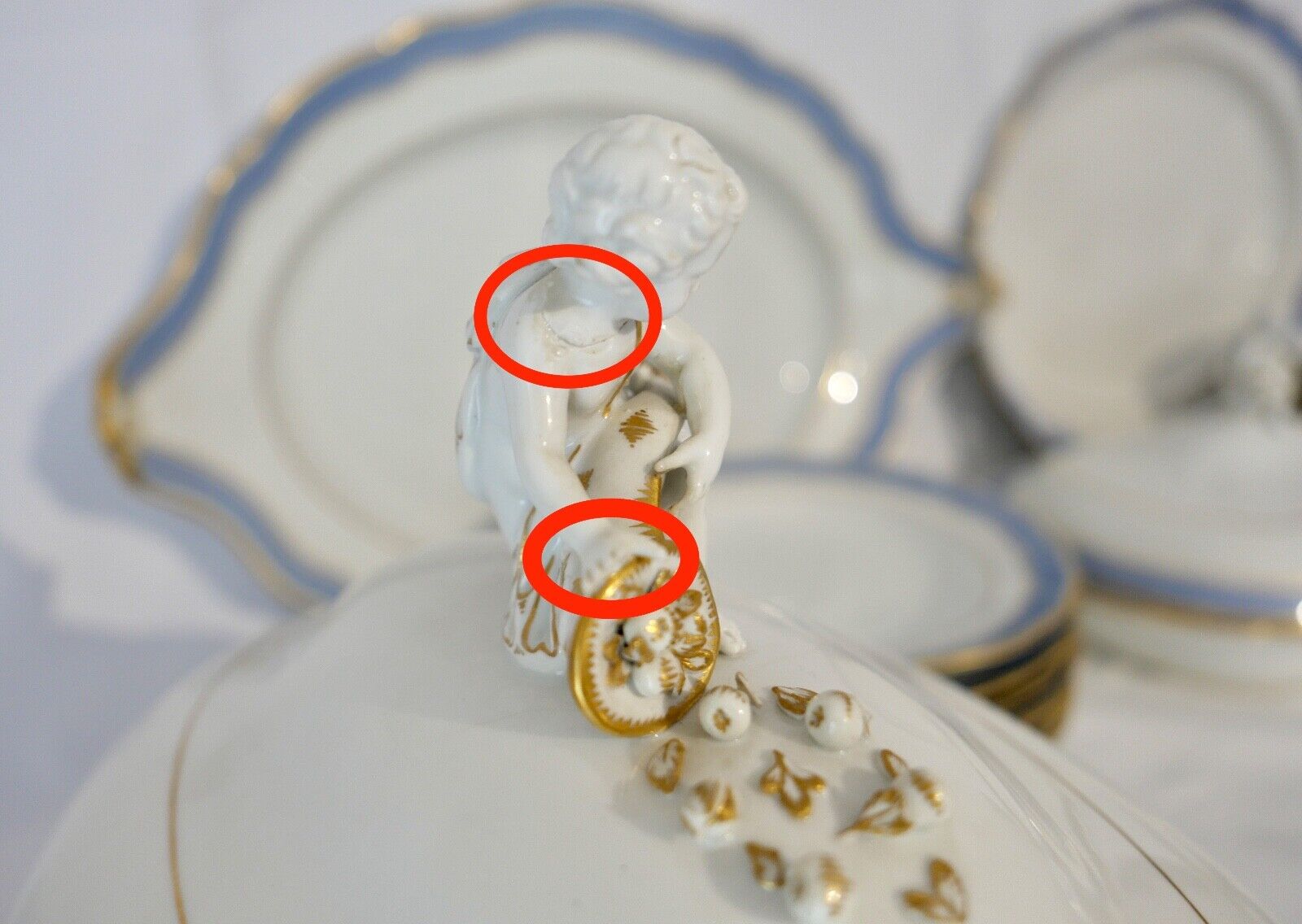 Knaufzeit seltenes Meissen Speiseservice Weiß Blau Gold Putto XXL Platte 1.Wahl - Antikhandel-Stuttgart