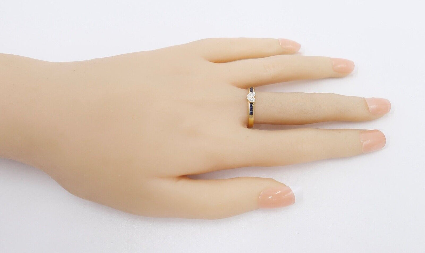 80er J. Damen Ring Herzform Gold Brillant VS / G Saphir 0,46 Ct 750 / 18K Gr. 55 - Antikhandel-Stuttgart