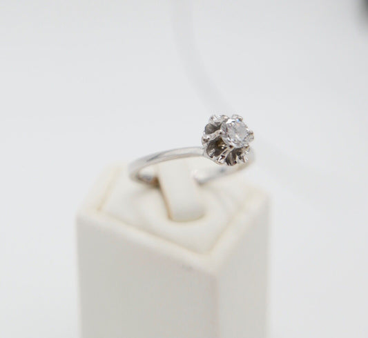 Solitär Weißgold Ring 585 14K mit 1 Brillant 0,24 Ct Gr.56-57 TW - Antikhandel-Stuttgart