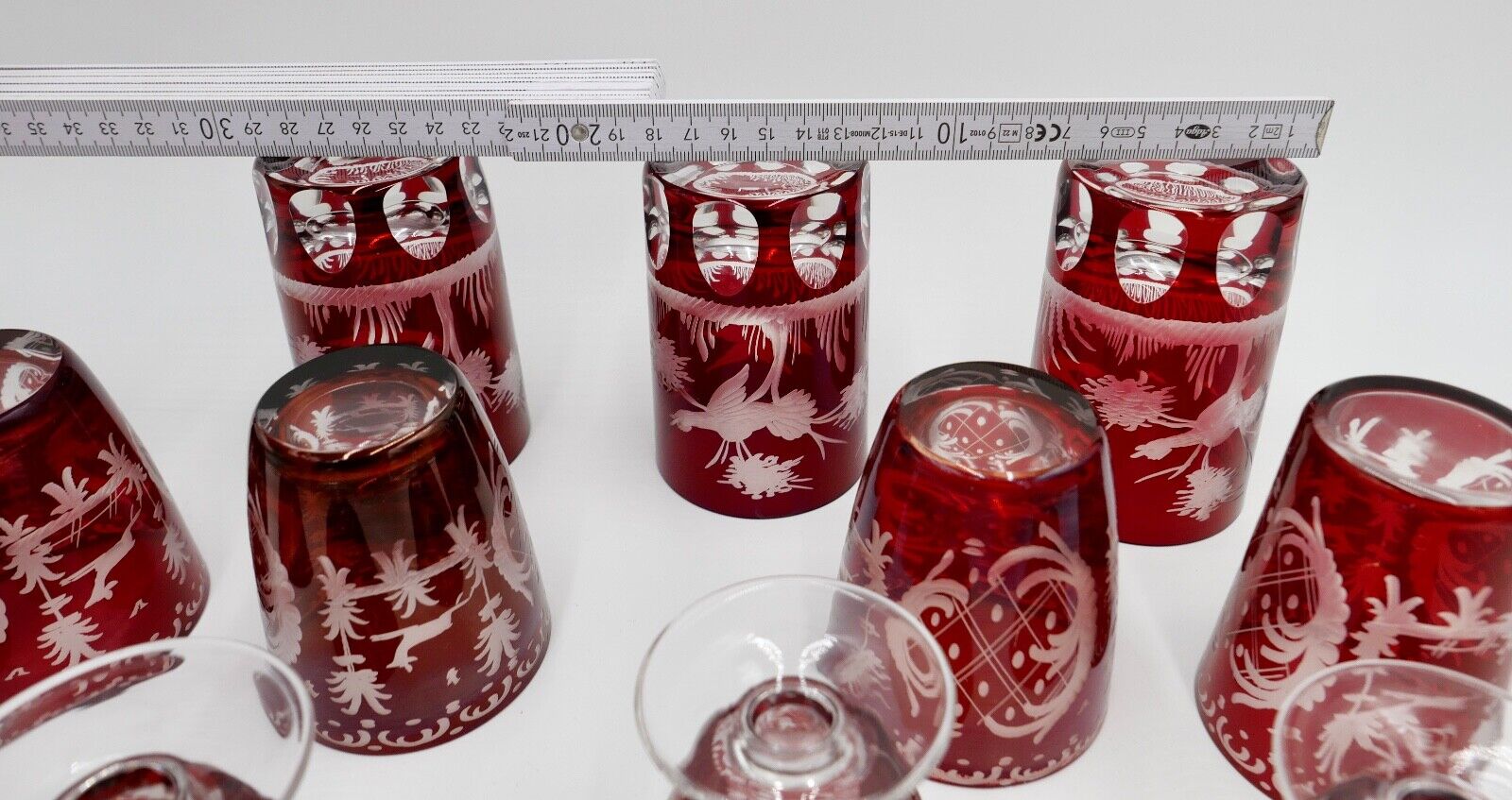 11x Jugendstil Gläser rubinrot Becher Glas EGERMANN Tierwelt um 1900 - Antikhandel-Stuttgart