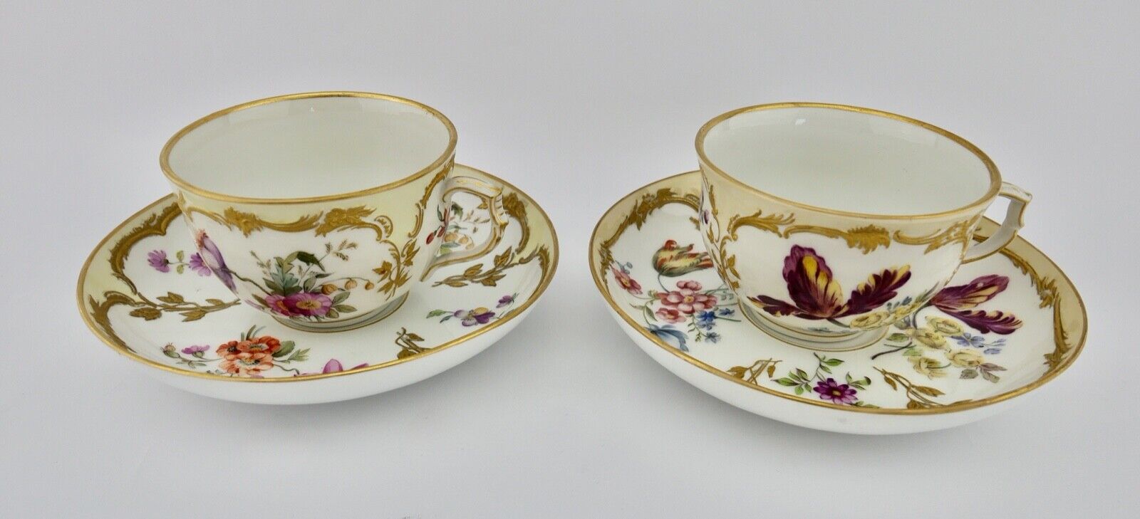 2 Stück antike KPM Sammeltassen Blumenmalerei Goldrand 1849 - 1870 - Antikhandel-Stuttgart
