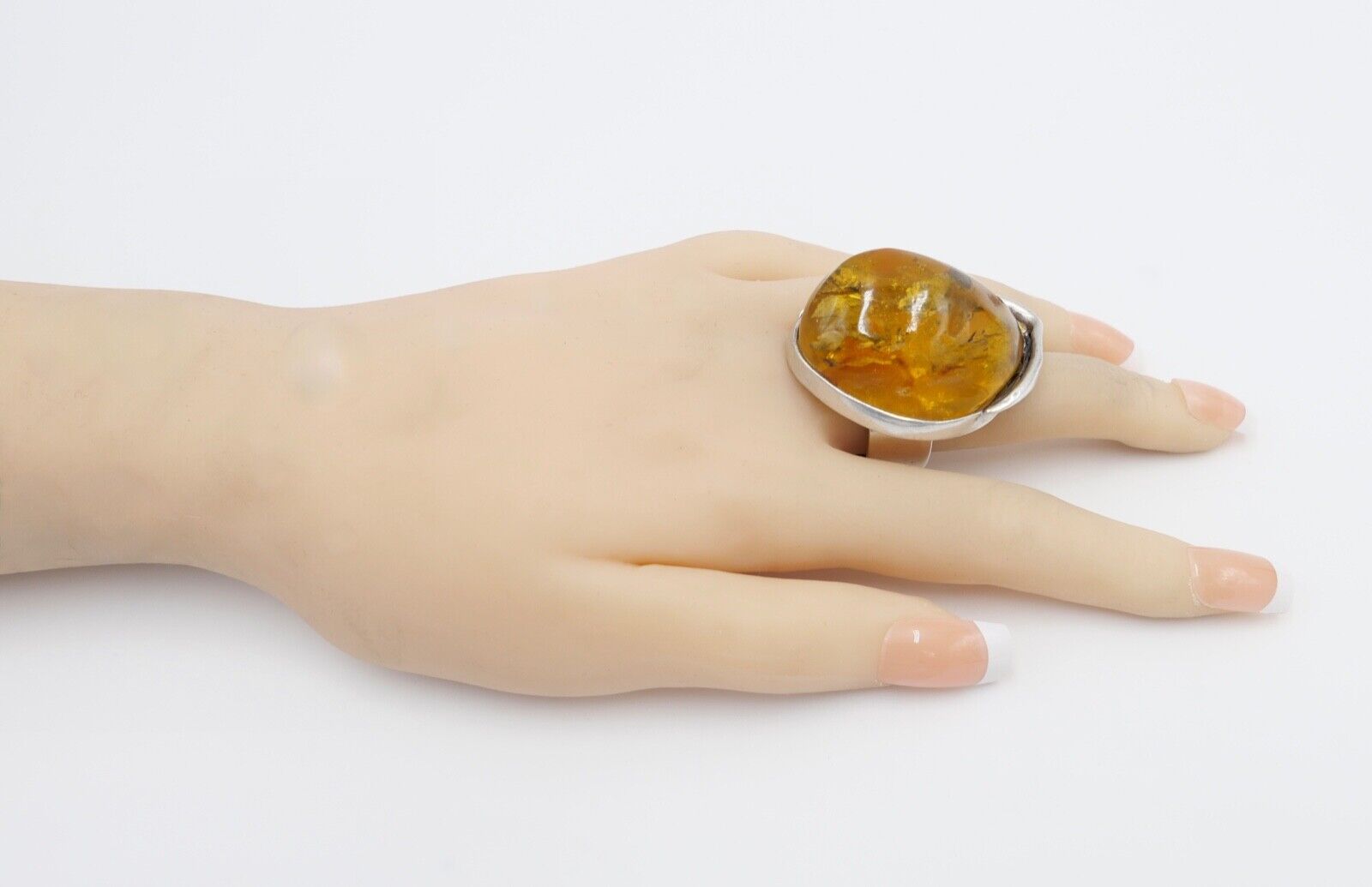80er Jahre Designer Ring Bernstein Silber 925 Gr. 58 Frauenkopf G Danzig Polen - Antikhandel-Stuttgart