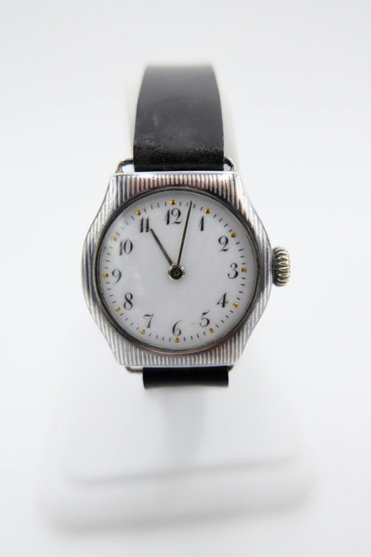 1960er Handaufzug Damen 800 Silber Uhr HG Cal. Alpina 590R Porzellan Zifferblatt - Antikhandel-Stuttgart